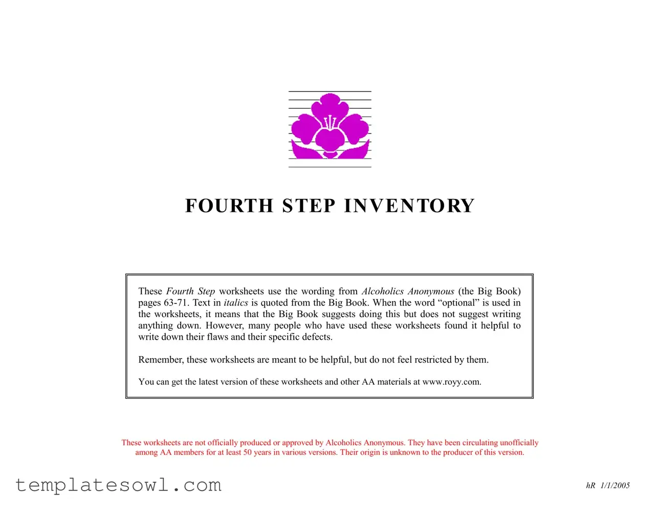 Fill Out Your Fourth Step Inventory Form