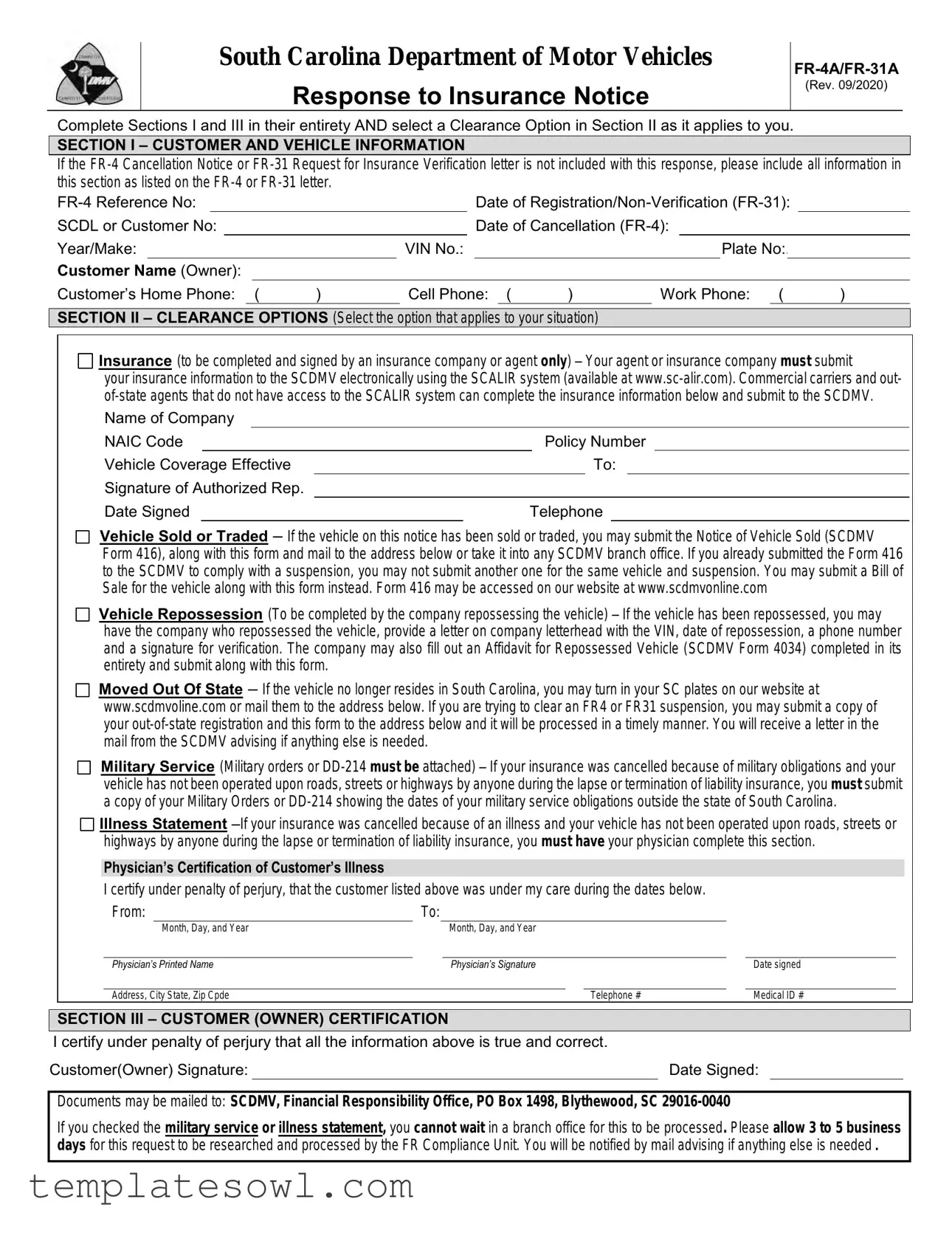 Fill Out Your Fr 31 South Carolina Dmv Form
