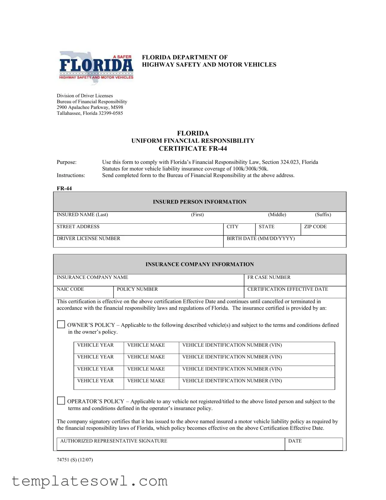 Fill Out Your Fr44 Florida Form