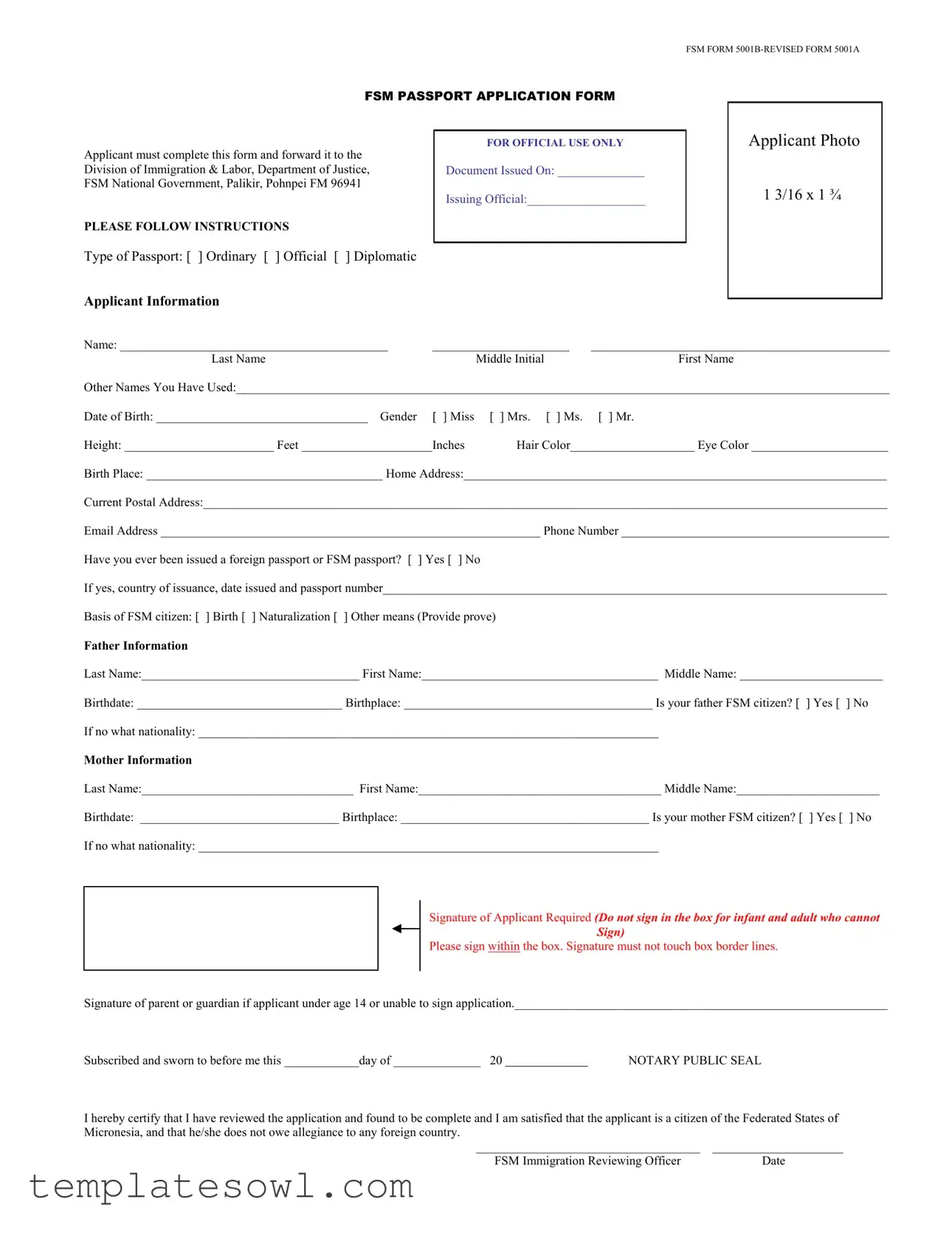 Fill Out Your Fsm Passport Application Form