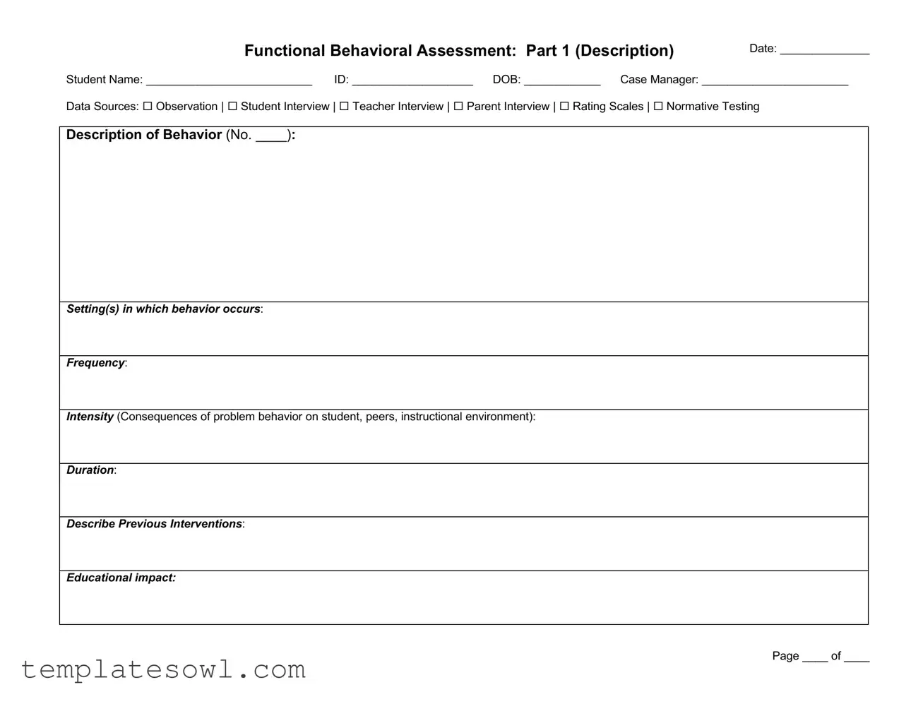Fill Out Your Functional Behavioral Assessment Form
