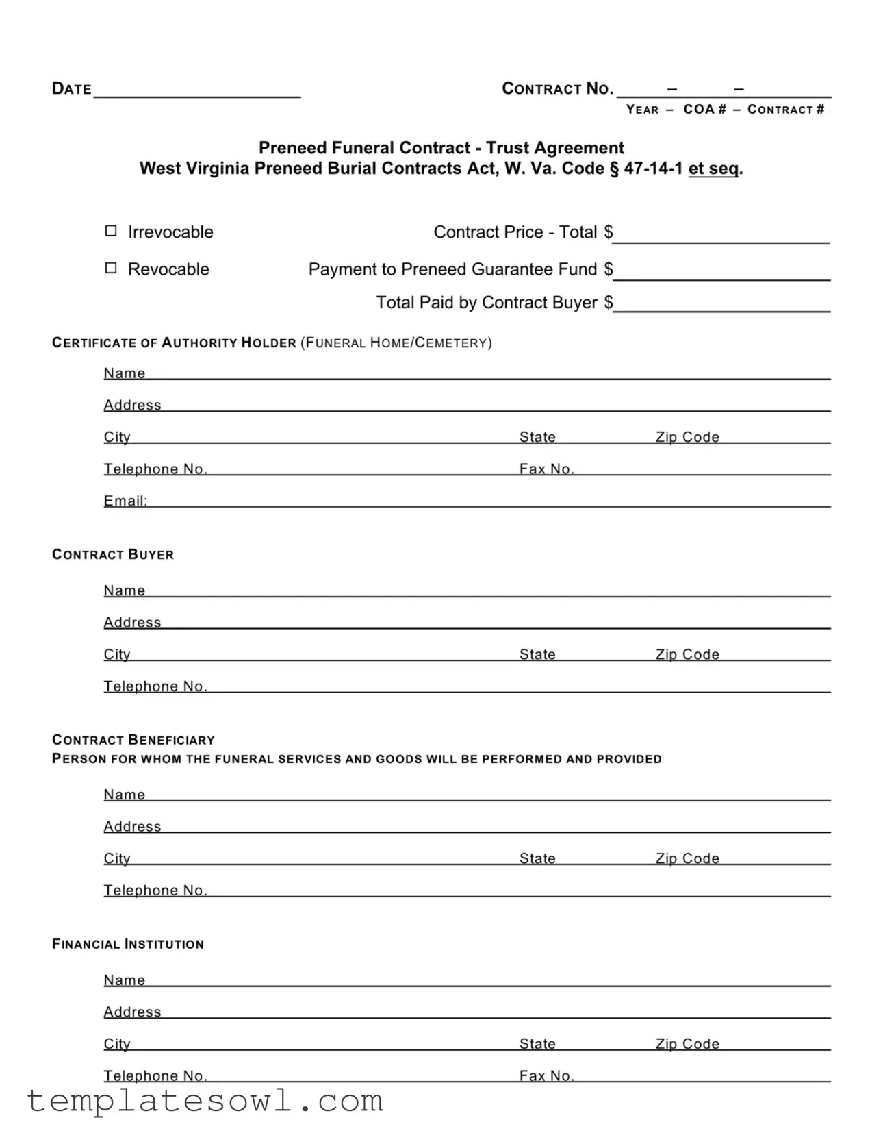 Fill Out Your Funeral Contract Sample Form