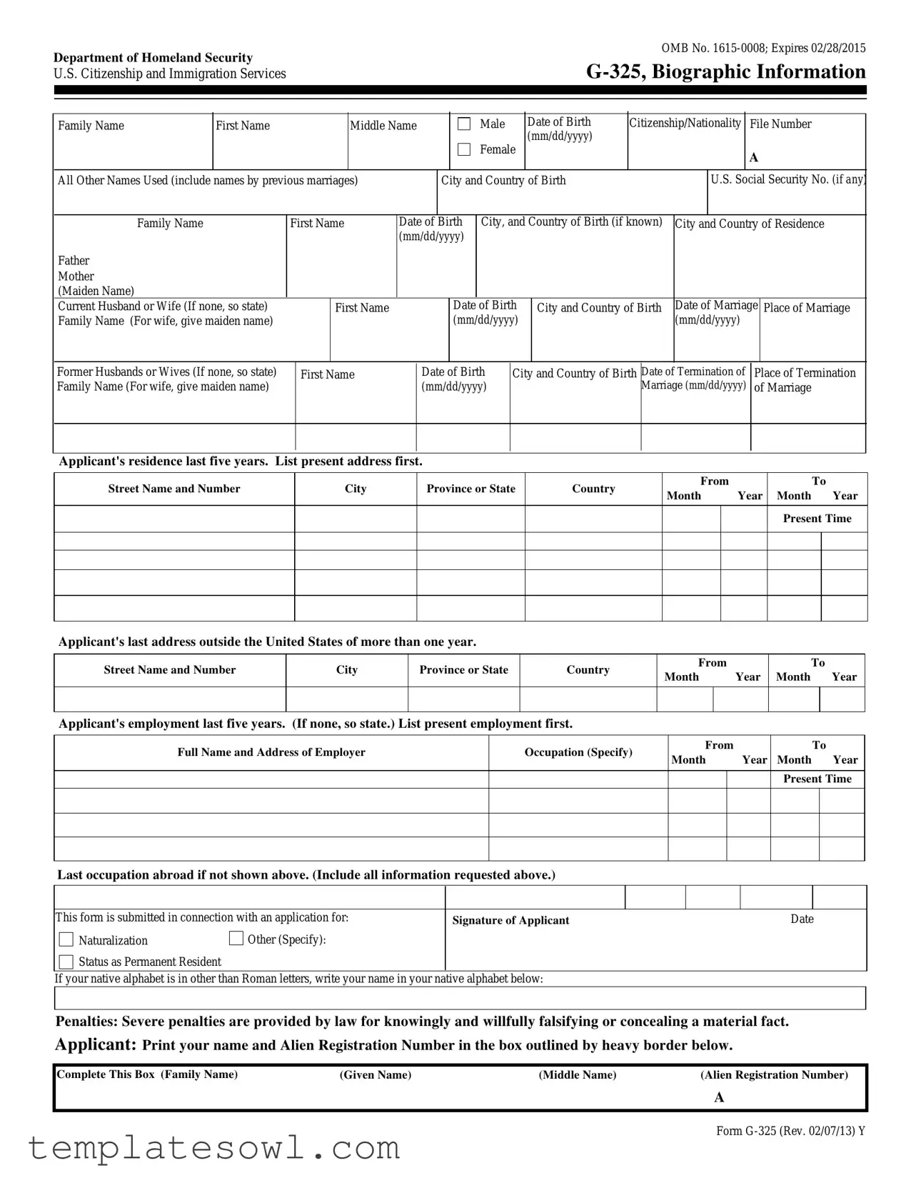 Fill Out Your G325 Form