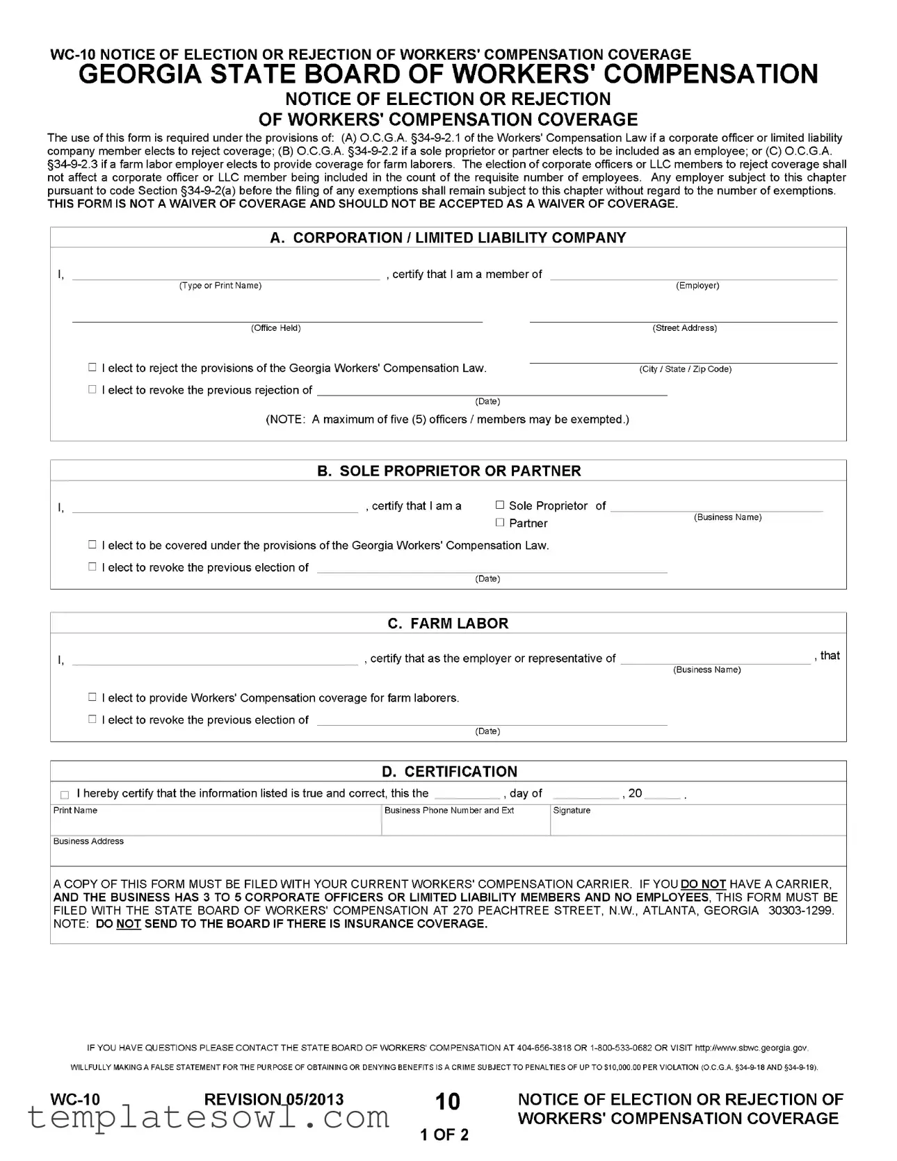 Fill Out Your Ga Wc 10 Form