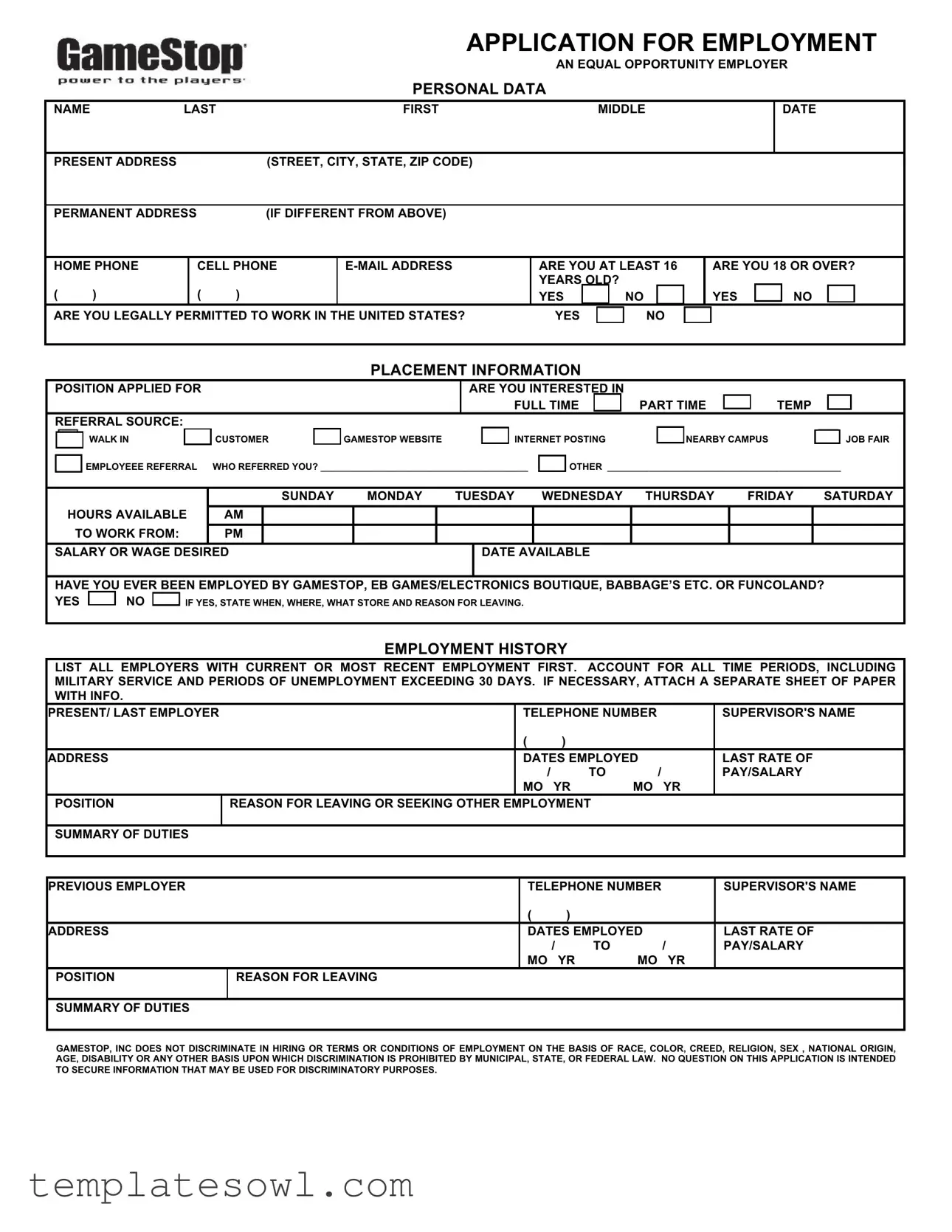 Fill Out Your Gamestop Application Form