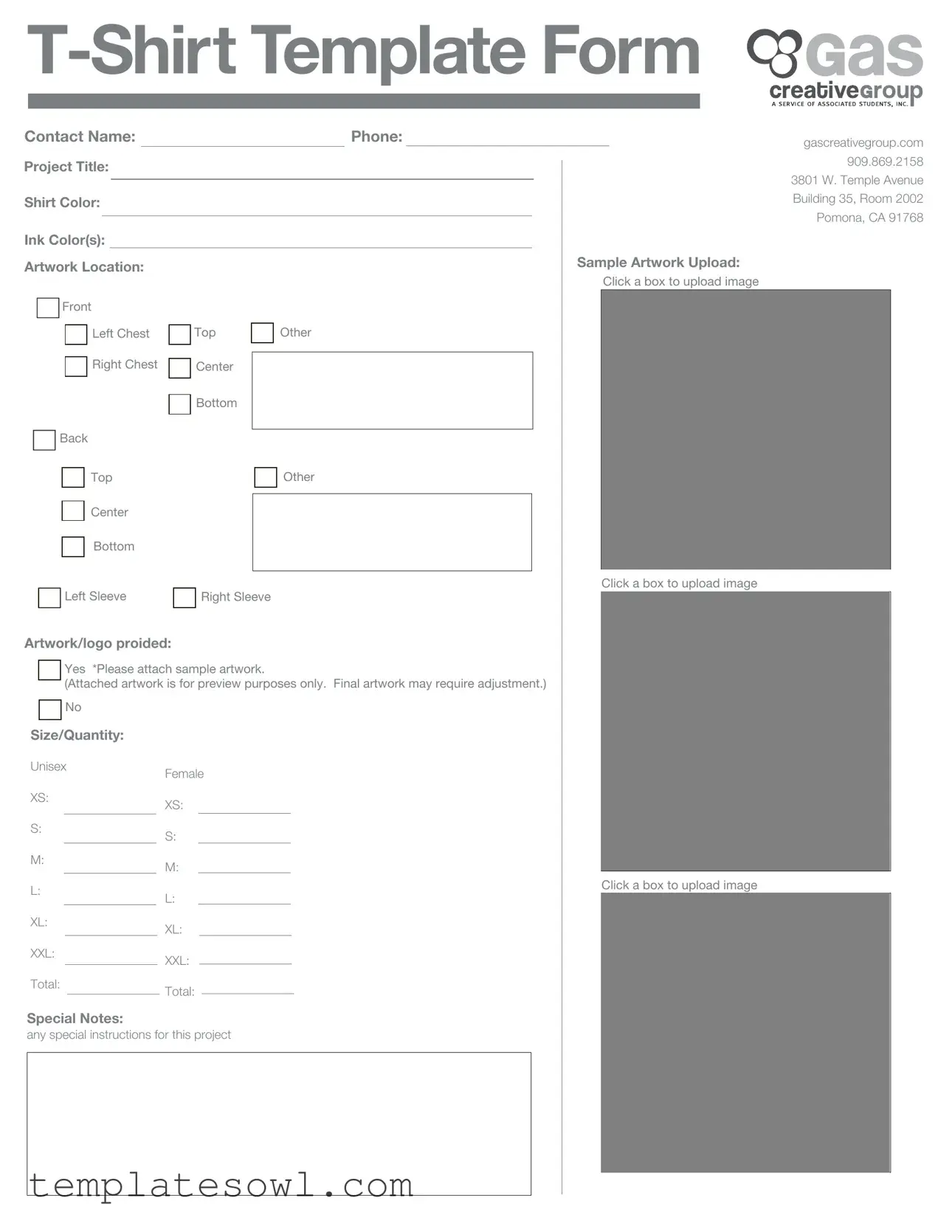 Fill Out Your Gas T Shirt Form