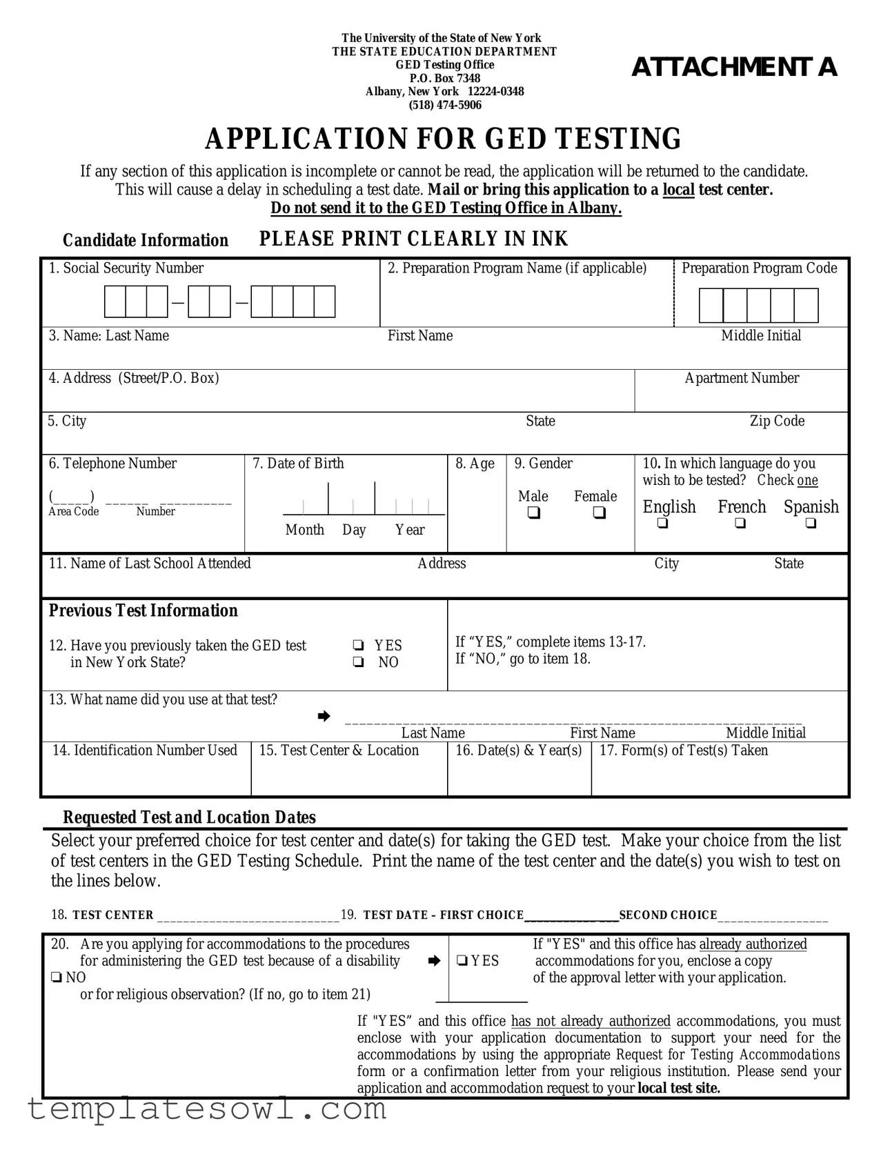 Fill Out Your Ged Application Nyc Form