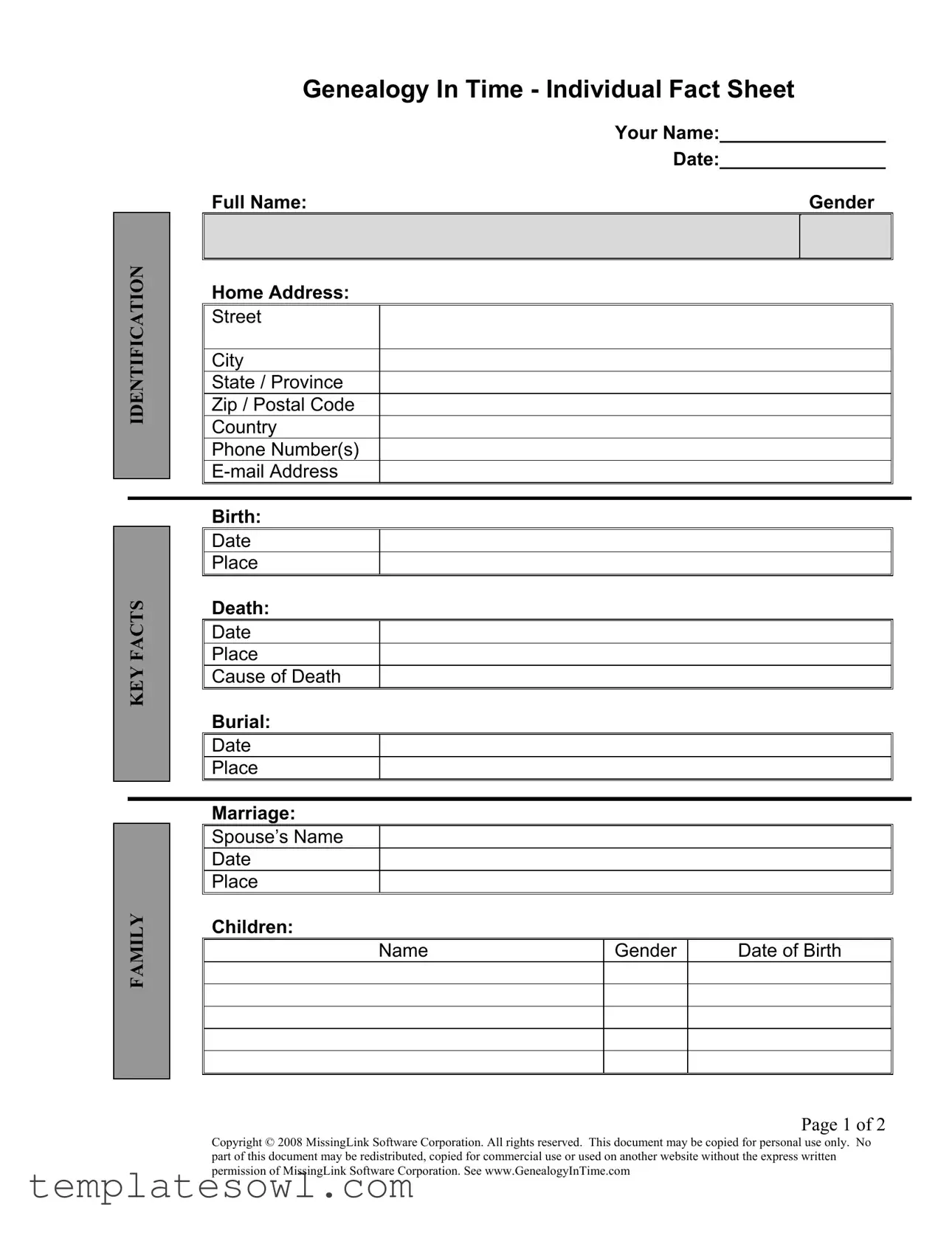 Fill Out Your Genealogy Worksheet Individual Form