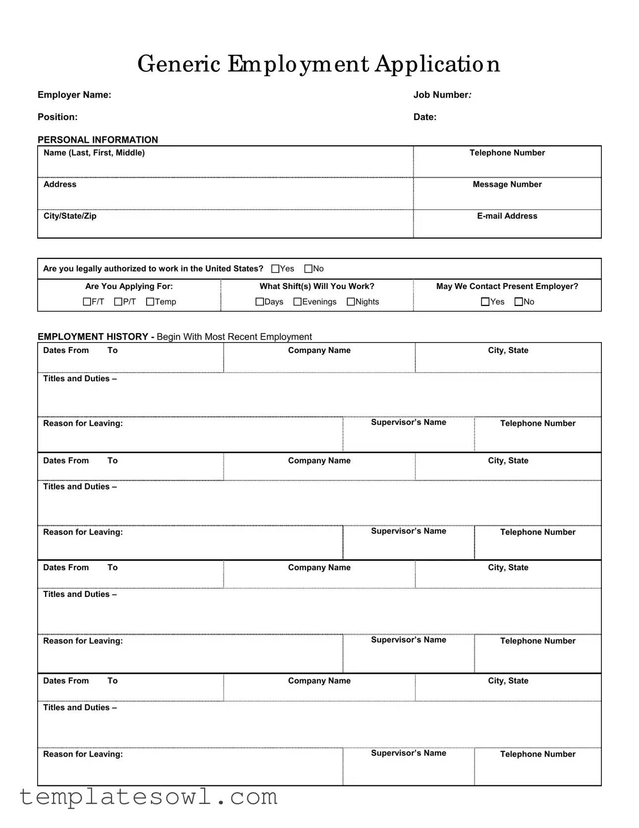Fill Out Your Generic Application Form