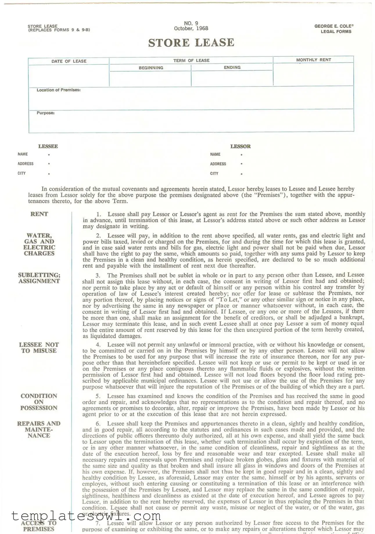 Fill Out Your George Cole Lease Form