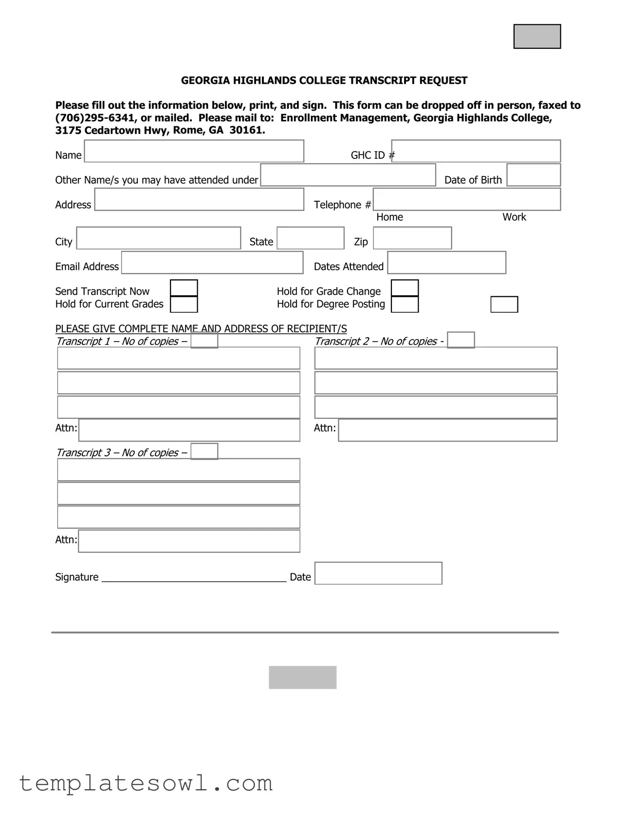 Fill Out Your Georgia College Transcript Request Form