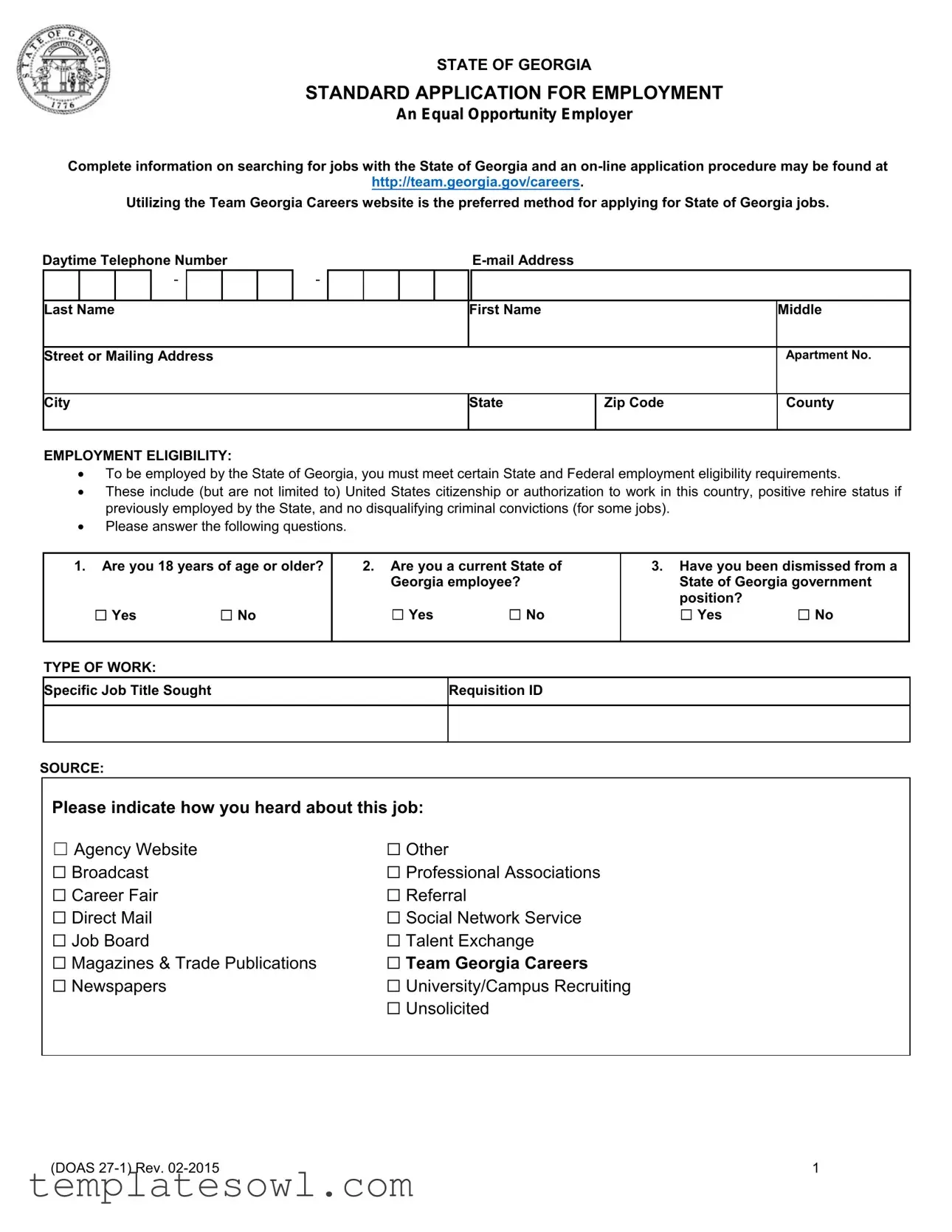 Fill Out Your Georgia Employment Form