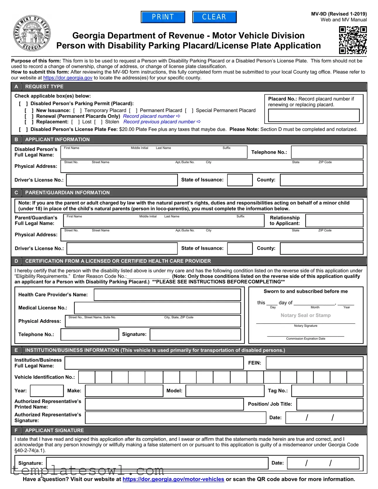 Fill Out Your Georgia Mv 9D Form