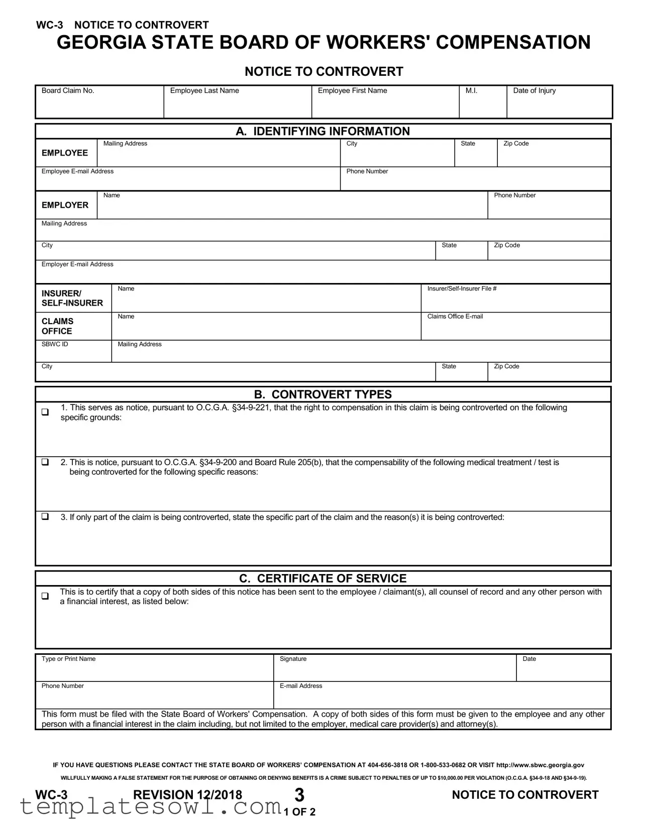 Fill Out Your Georgia Wc 3 Form