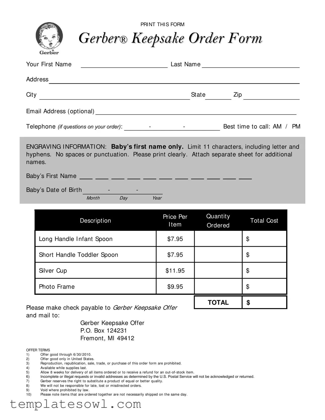 Fill Out Your Gerber Baby Spoon Form