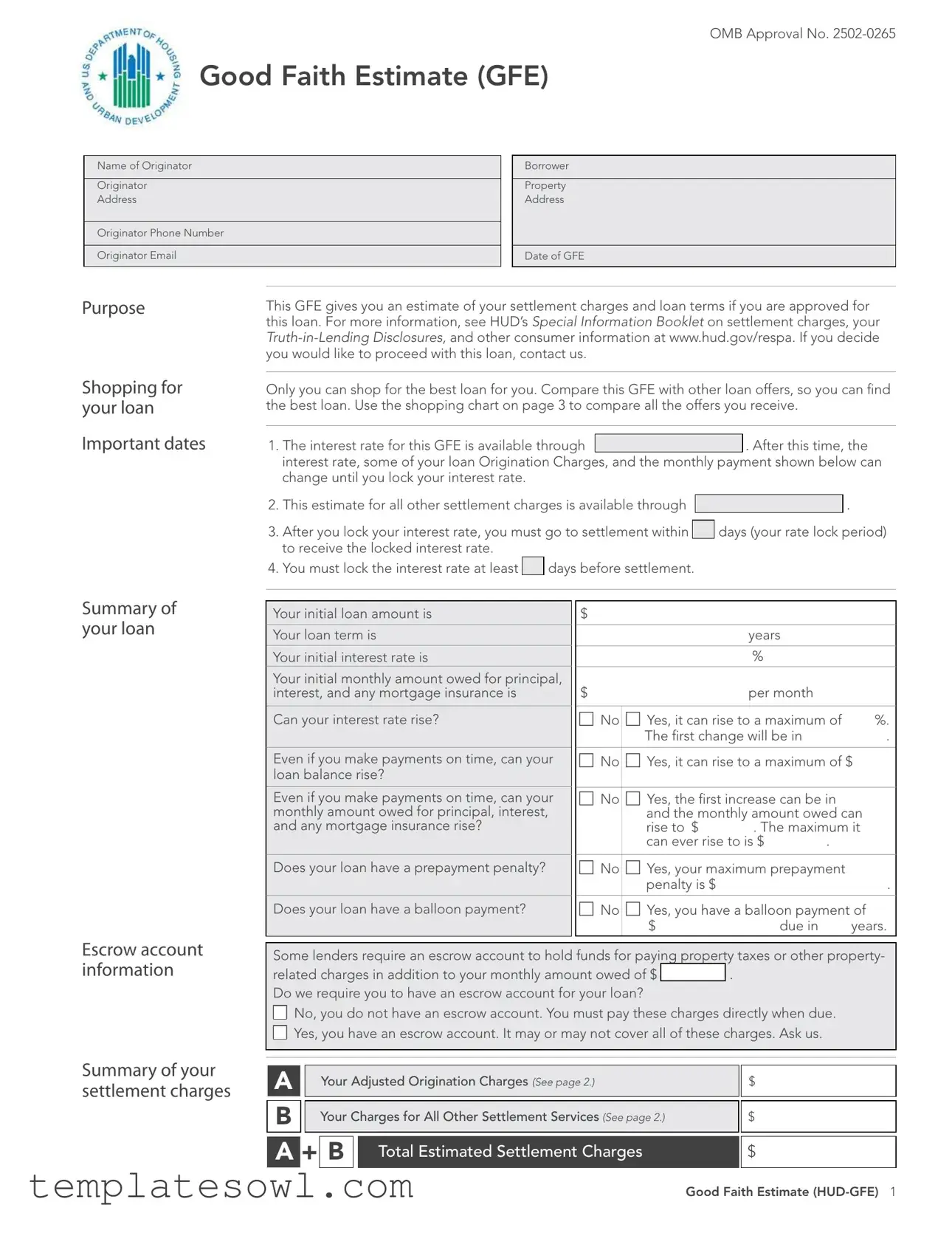 Fill Out Your Good Faith Estimate Form