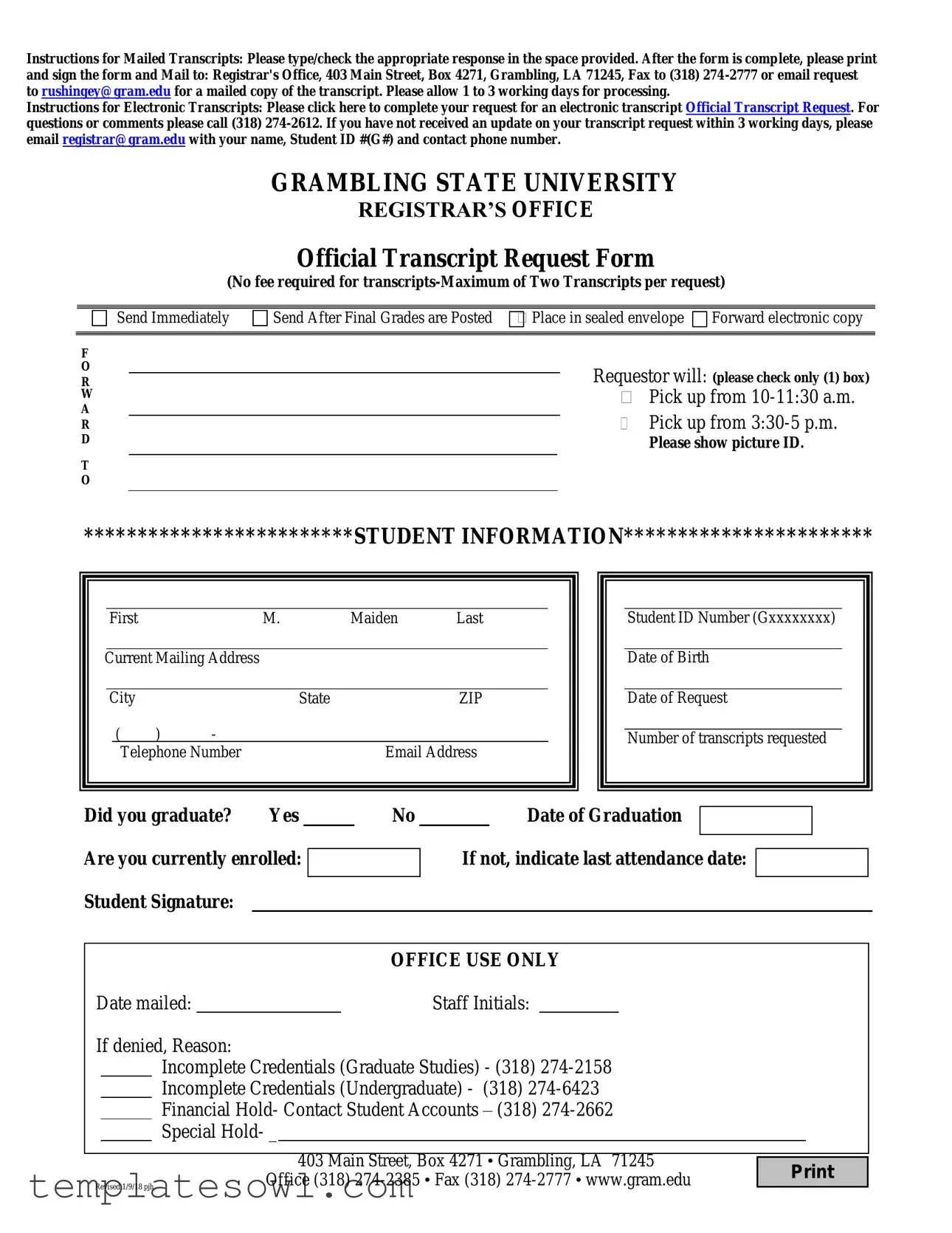 Fill Out Your Grambling Transcript Request Form