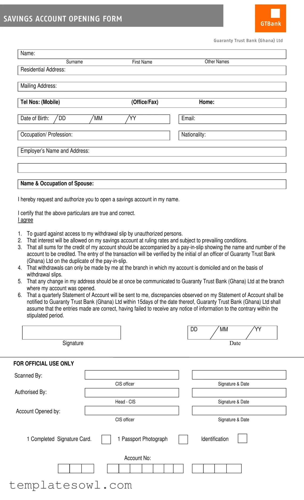 Fill Out Your Gtb Account Opening Form