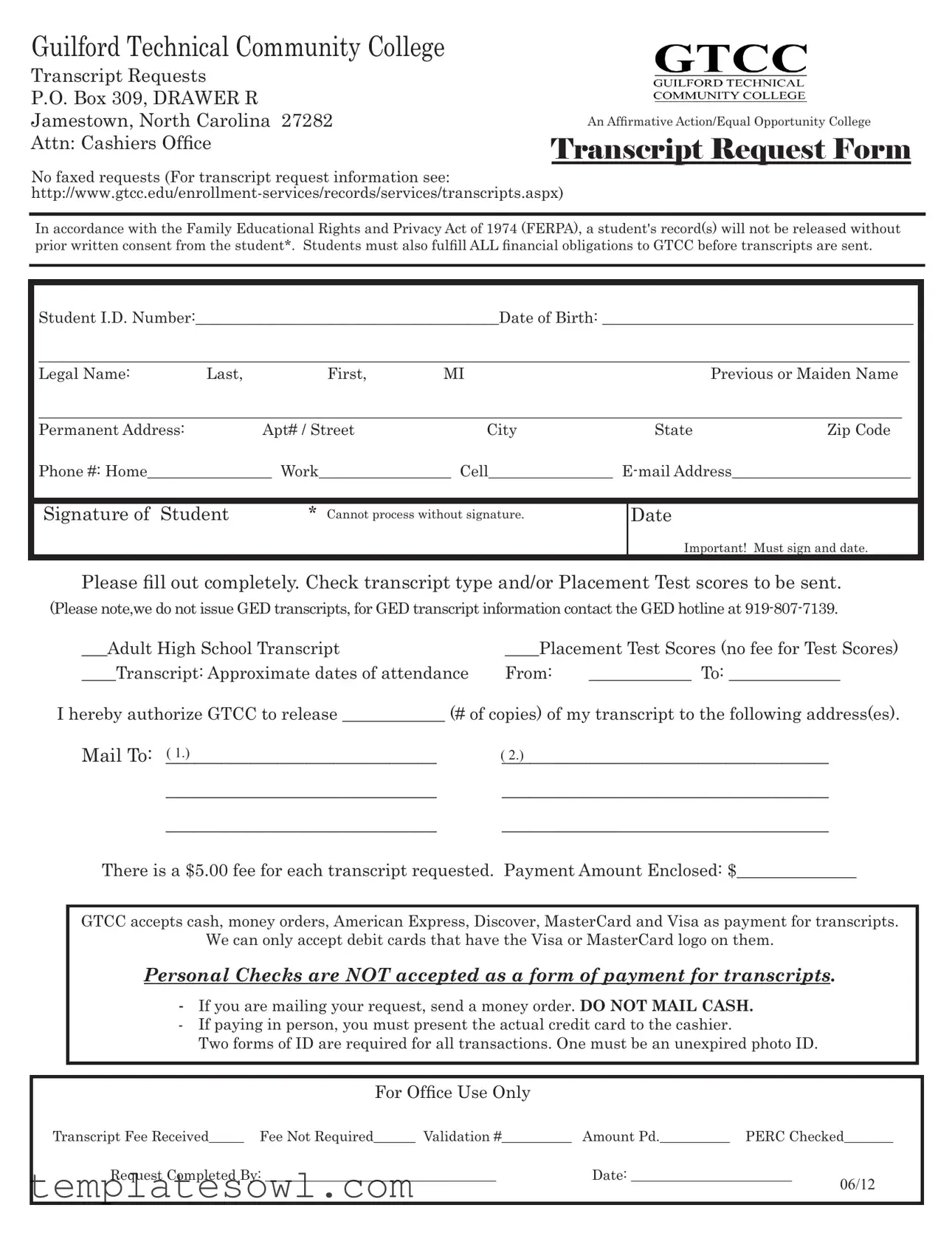 Fill Out Your Gtcc Transcript Request Form