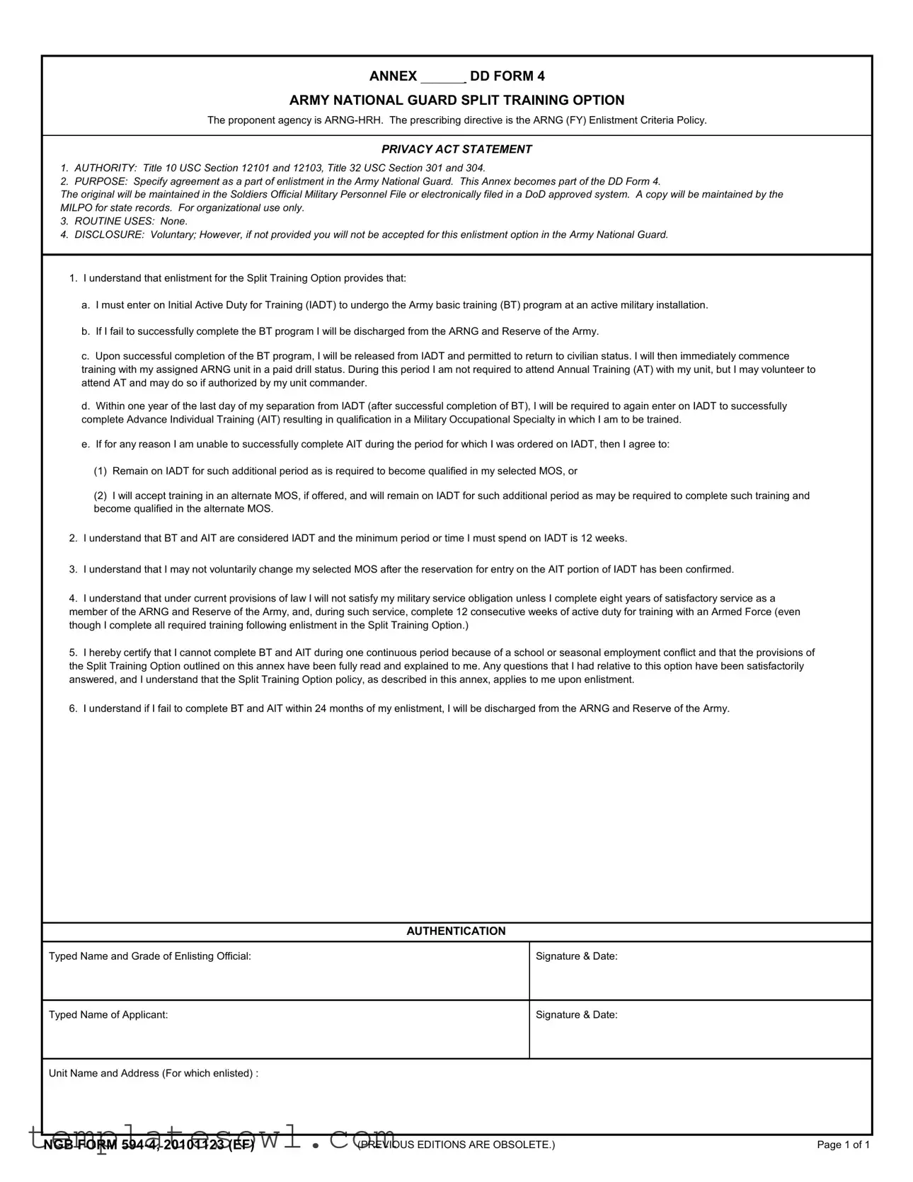 Fill Out Your Guard Split Form