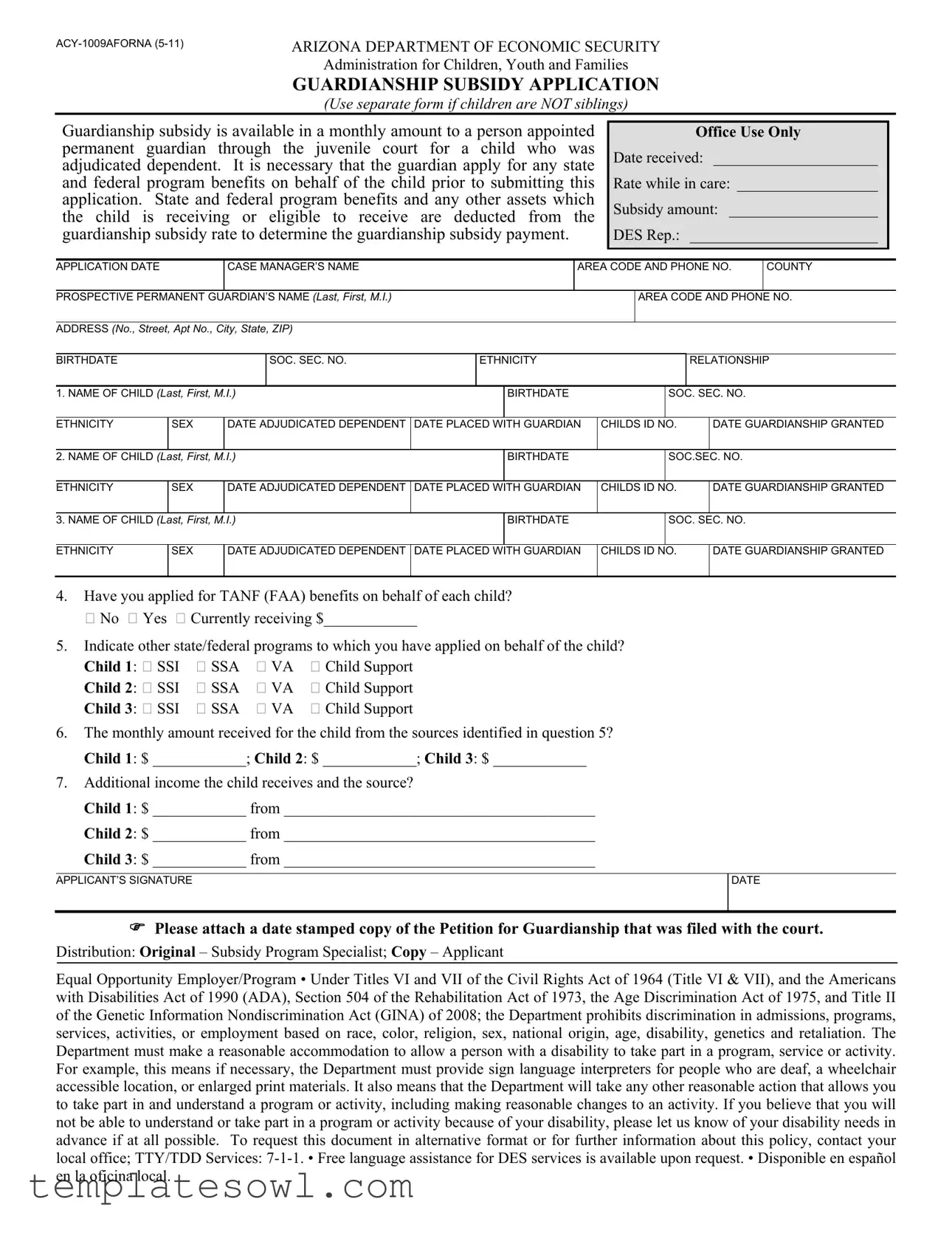 Fill Out Your Guardianship Subsidy Application Form