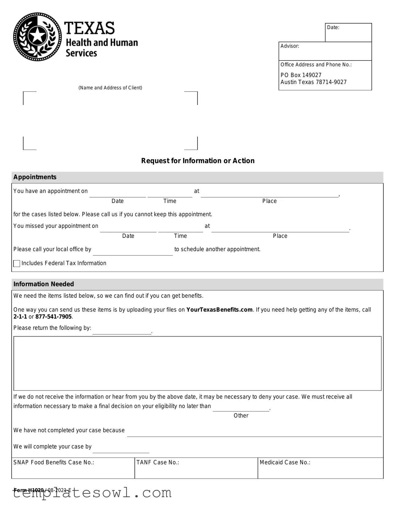 Fill Out Your H1020 Form