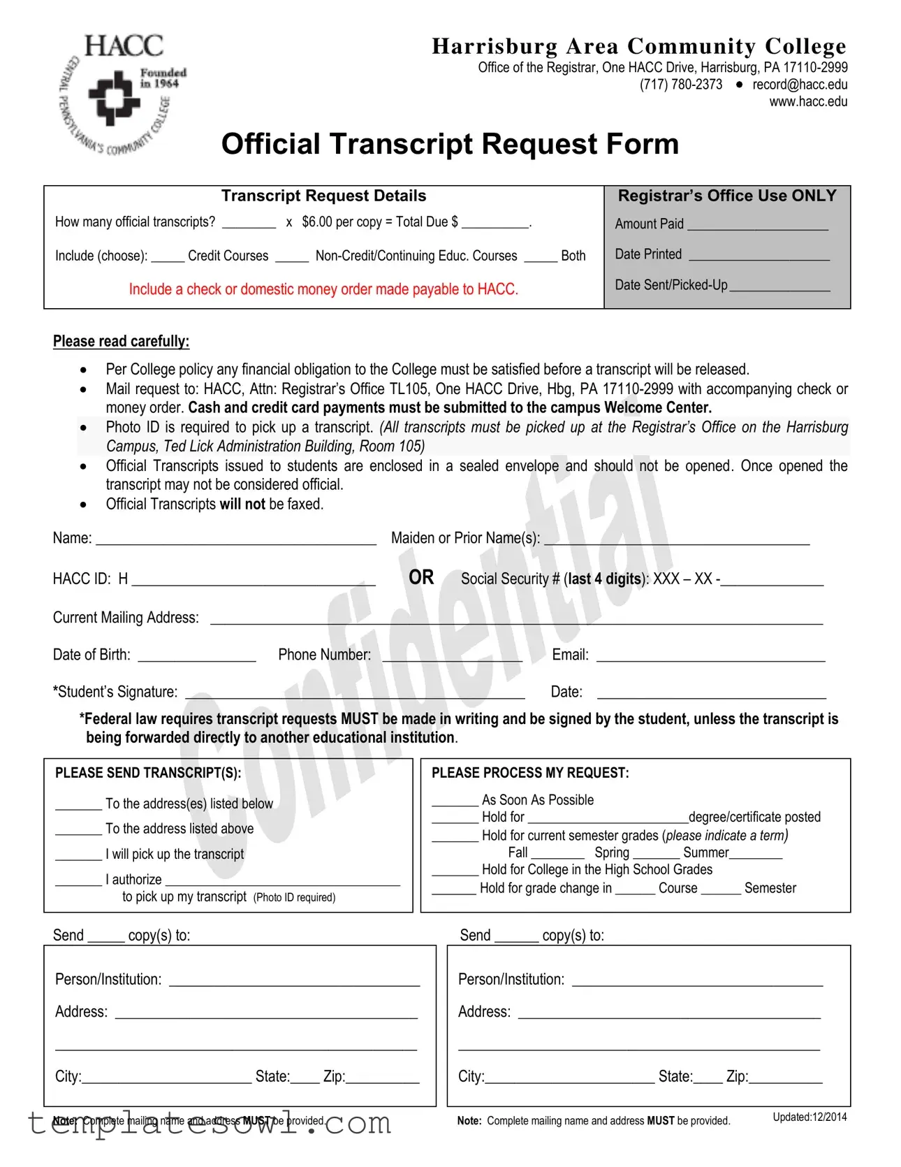 Fill Out Your Hacc Transcript Request Form