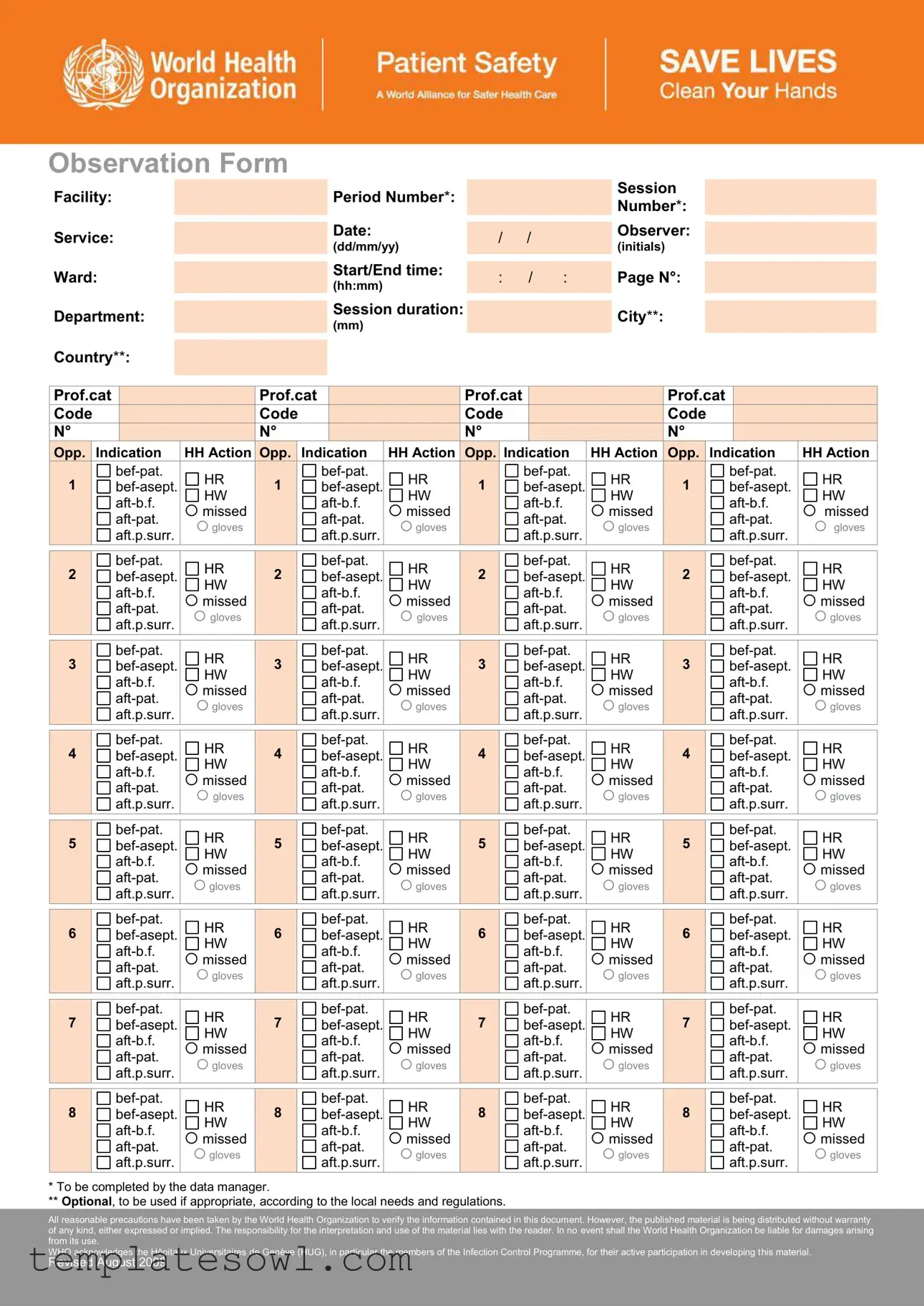 Fill Out Your Hand Hygiene Observation Form