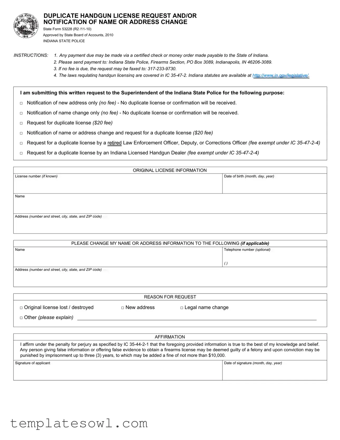 Fill Out Your Handgun Change Form