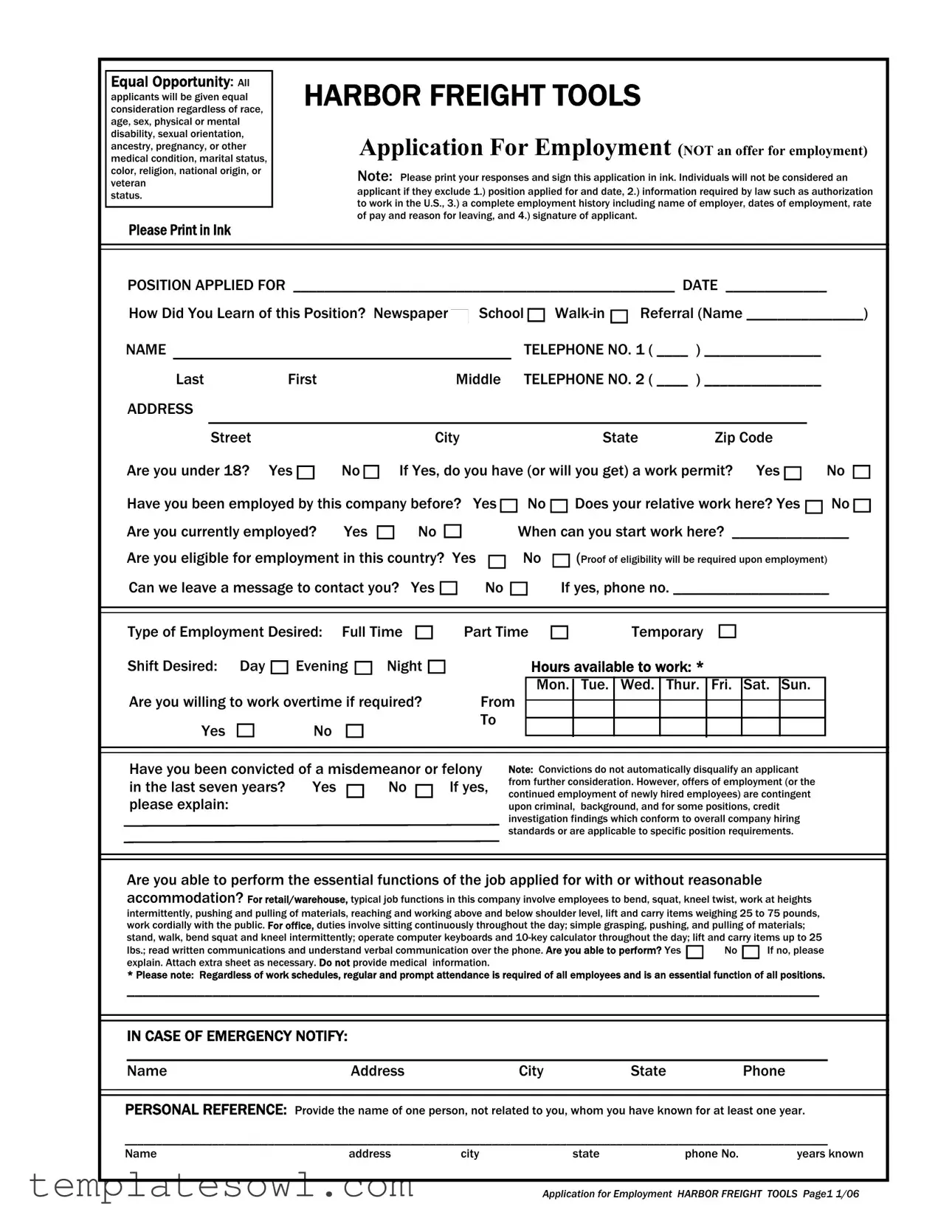 Fill Out Your Harbor Freight Application Form