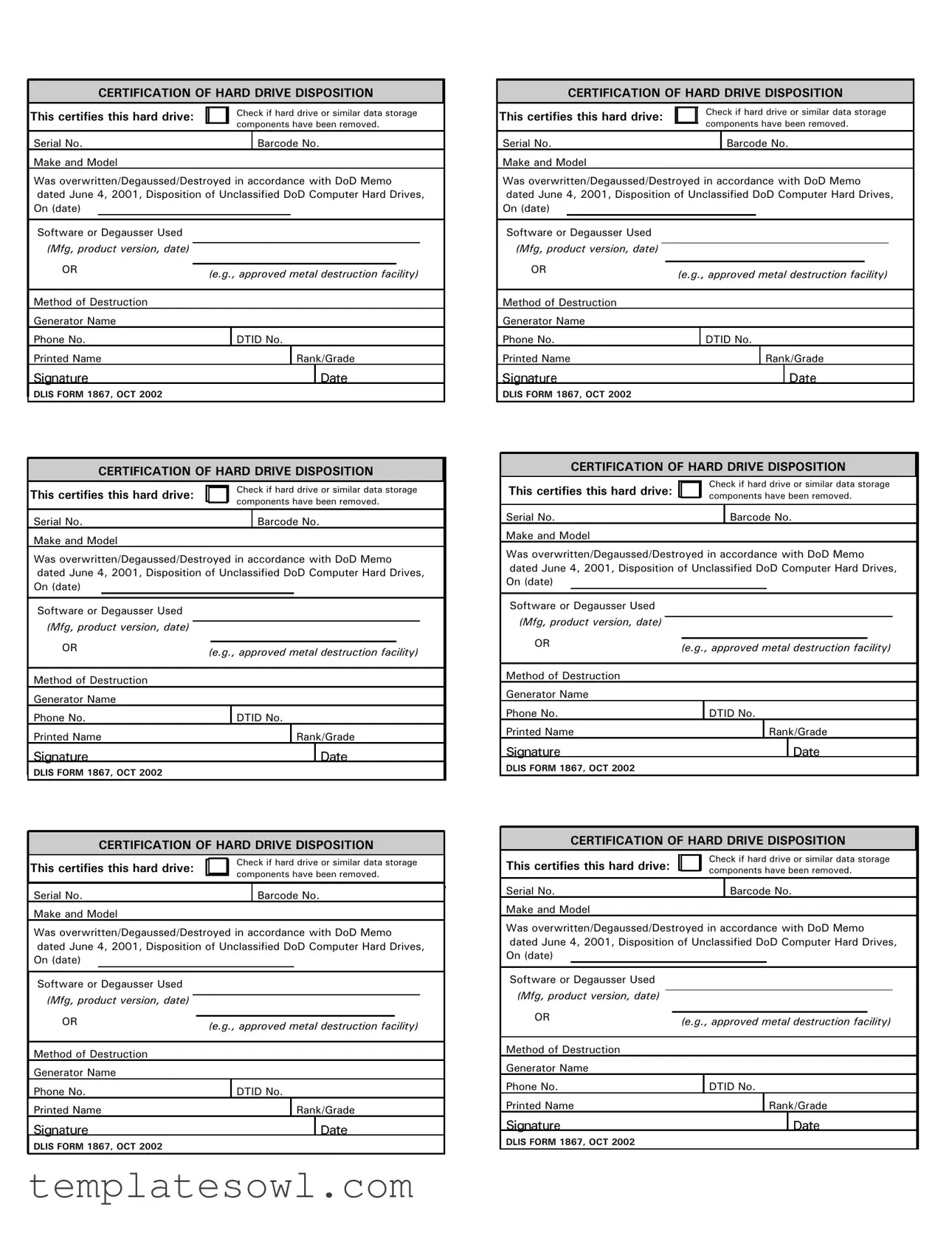 Fill Out Your Hard Drive Certificate Form