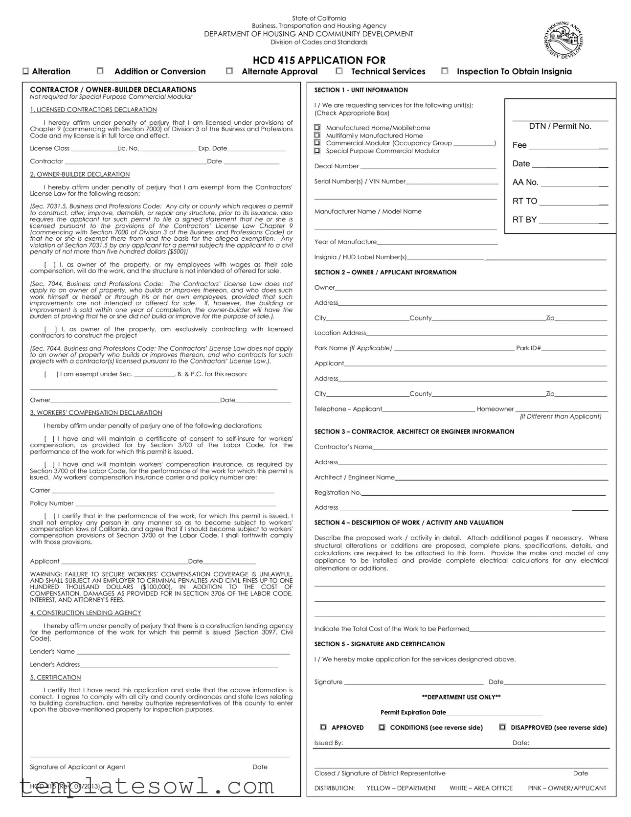 Fill Out Your Hcd 415 Form