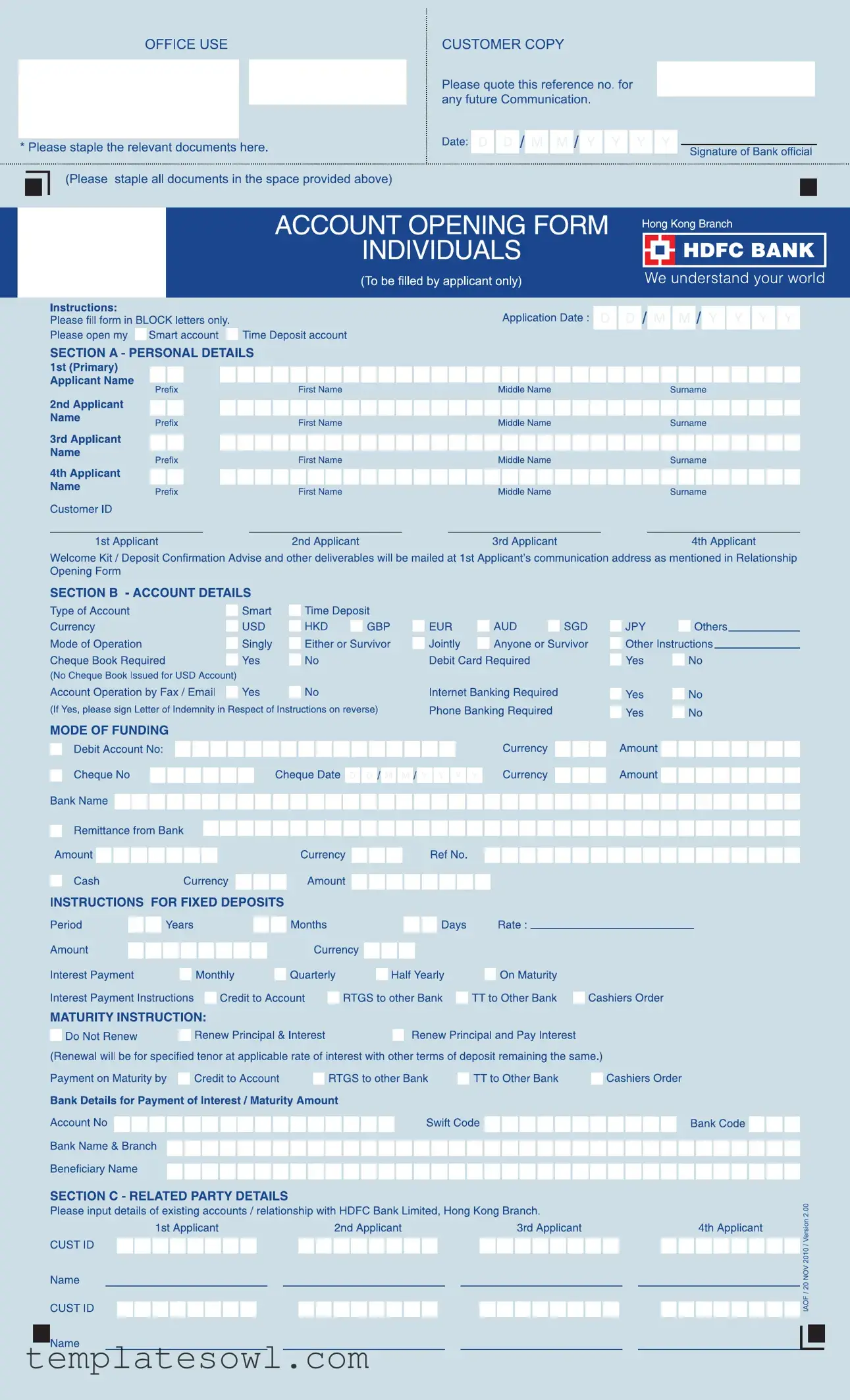 Fill Out Your Hdfc Bank Account Opening Form