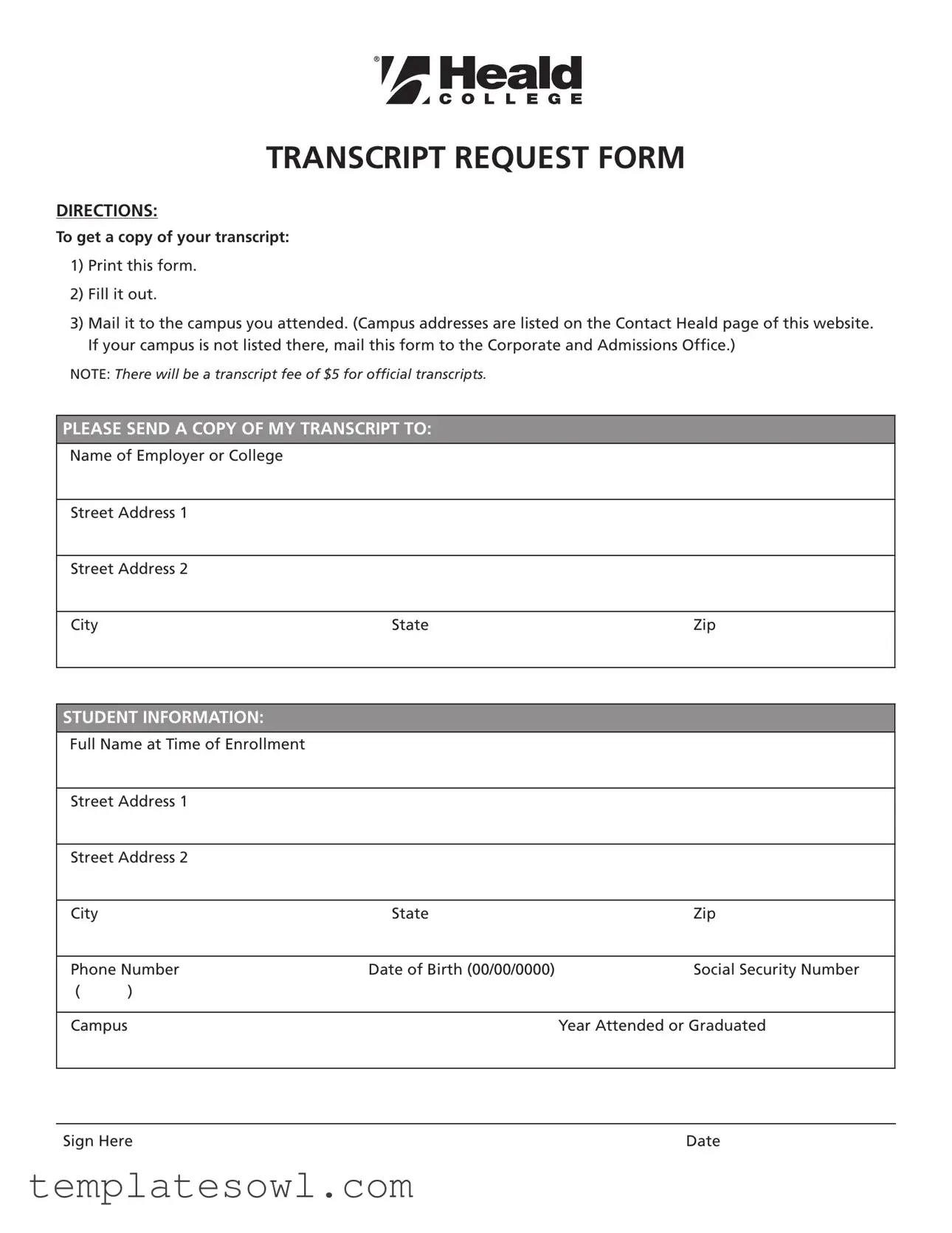 Fill Out Your Heald College Transcript Request Form