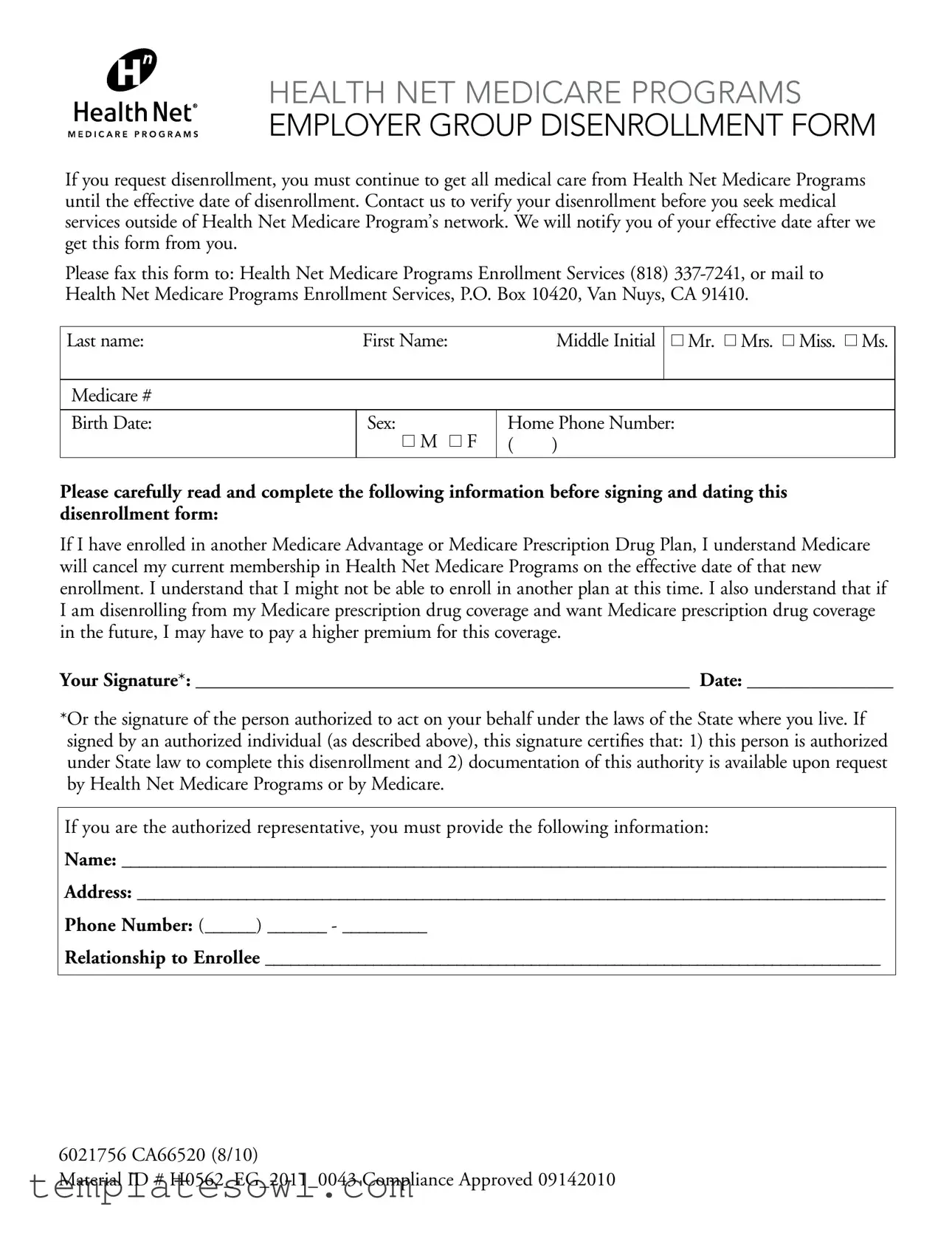 Fill Out Your Health Net Disenrollment Form