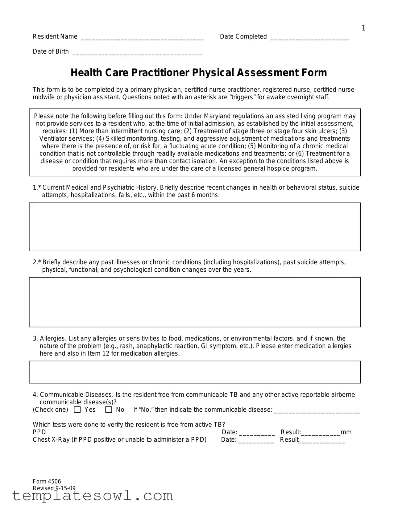 Fill Out Your Health Practitioner Physical Assessment Form
