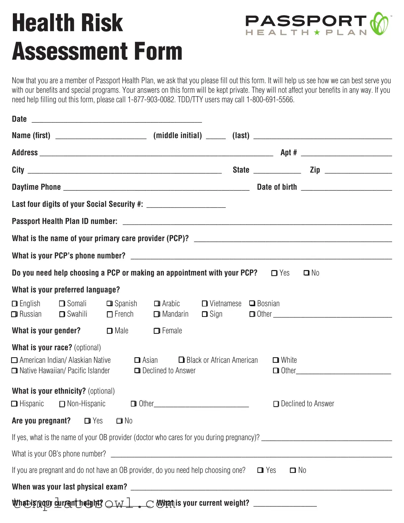 Fill Out Your Health Risk Assessment Form