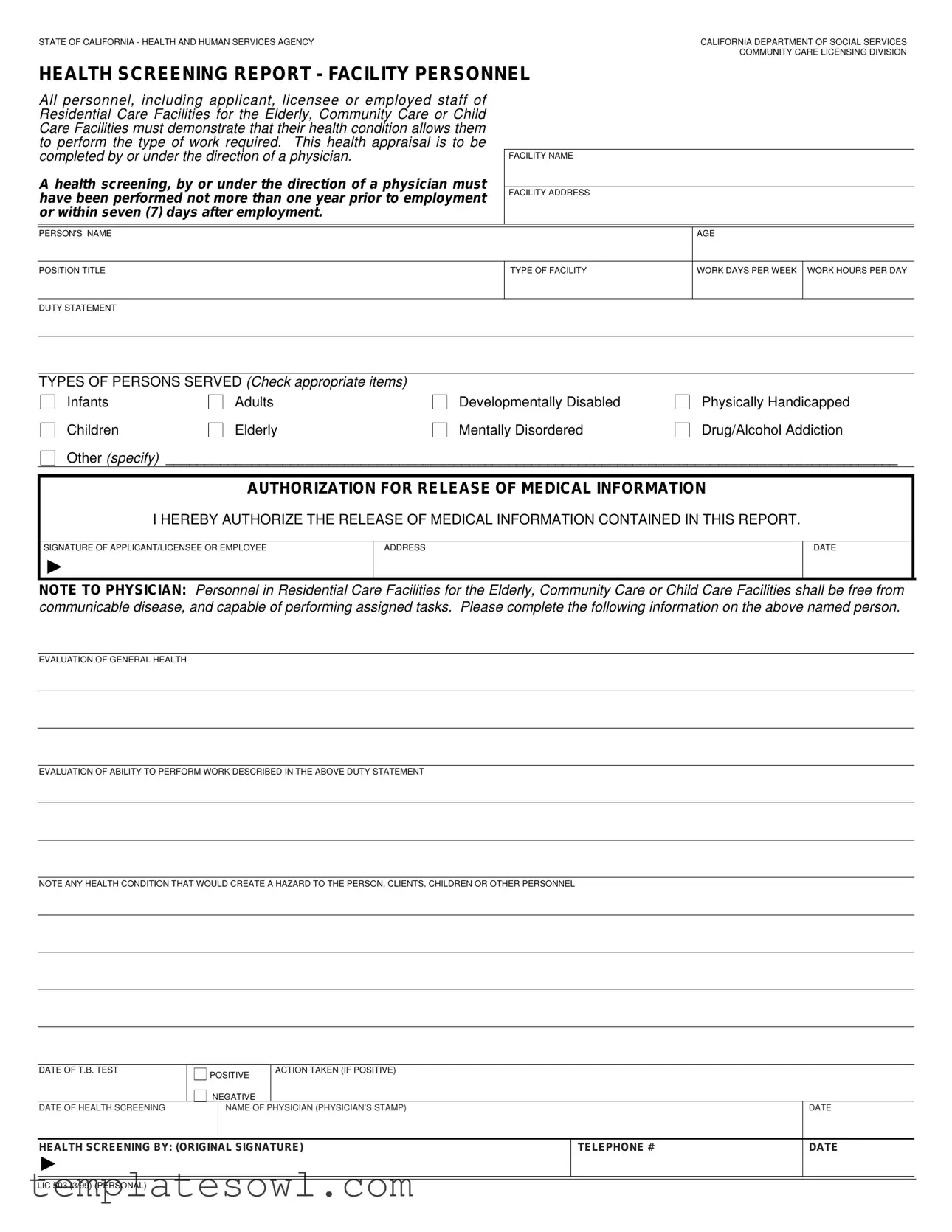Fill Out Your Health Screening Report Form