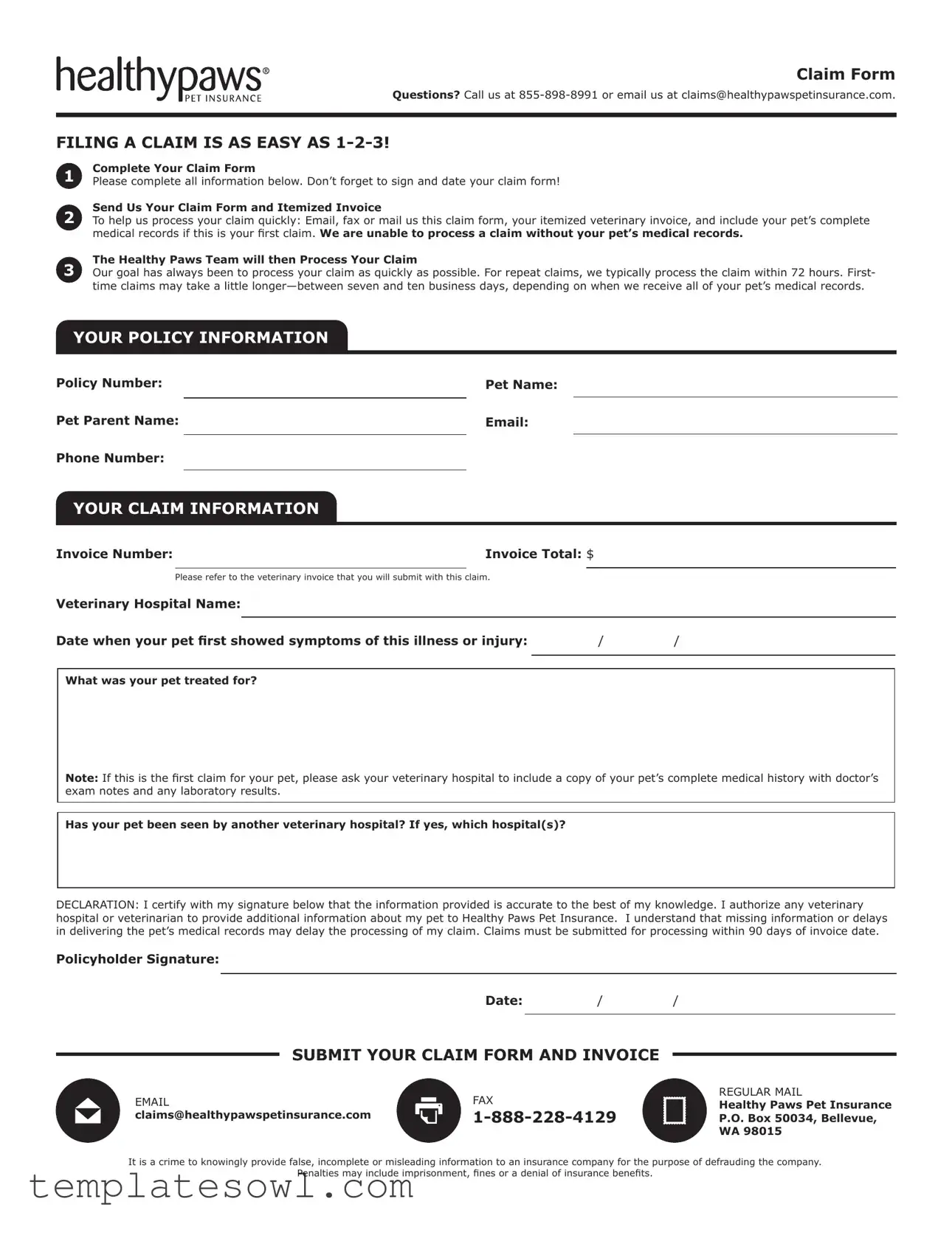 Fill Out Your Healthypaws Form