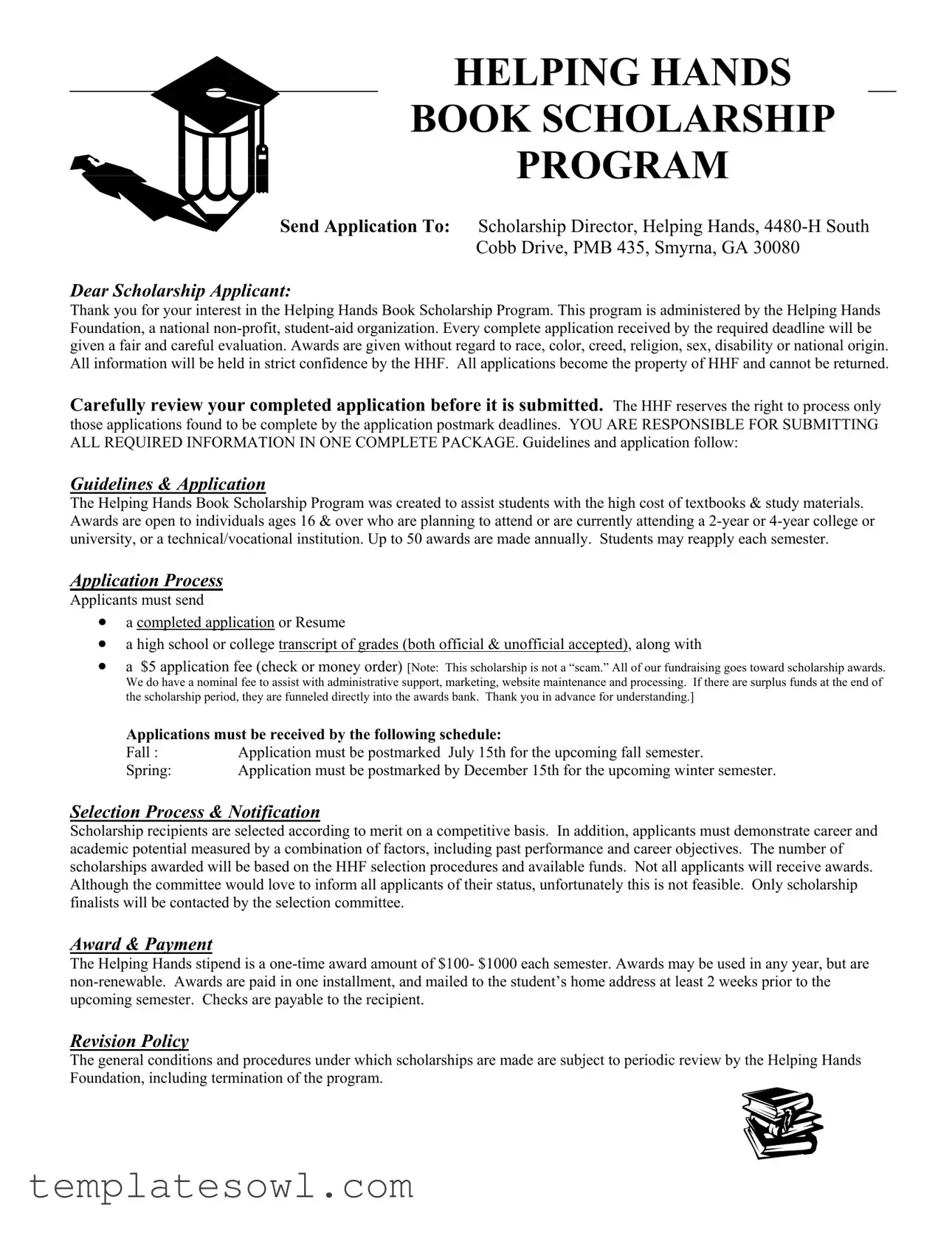 Fill Out Your Helping Hands Book Scholarship Program Form