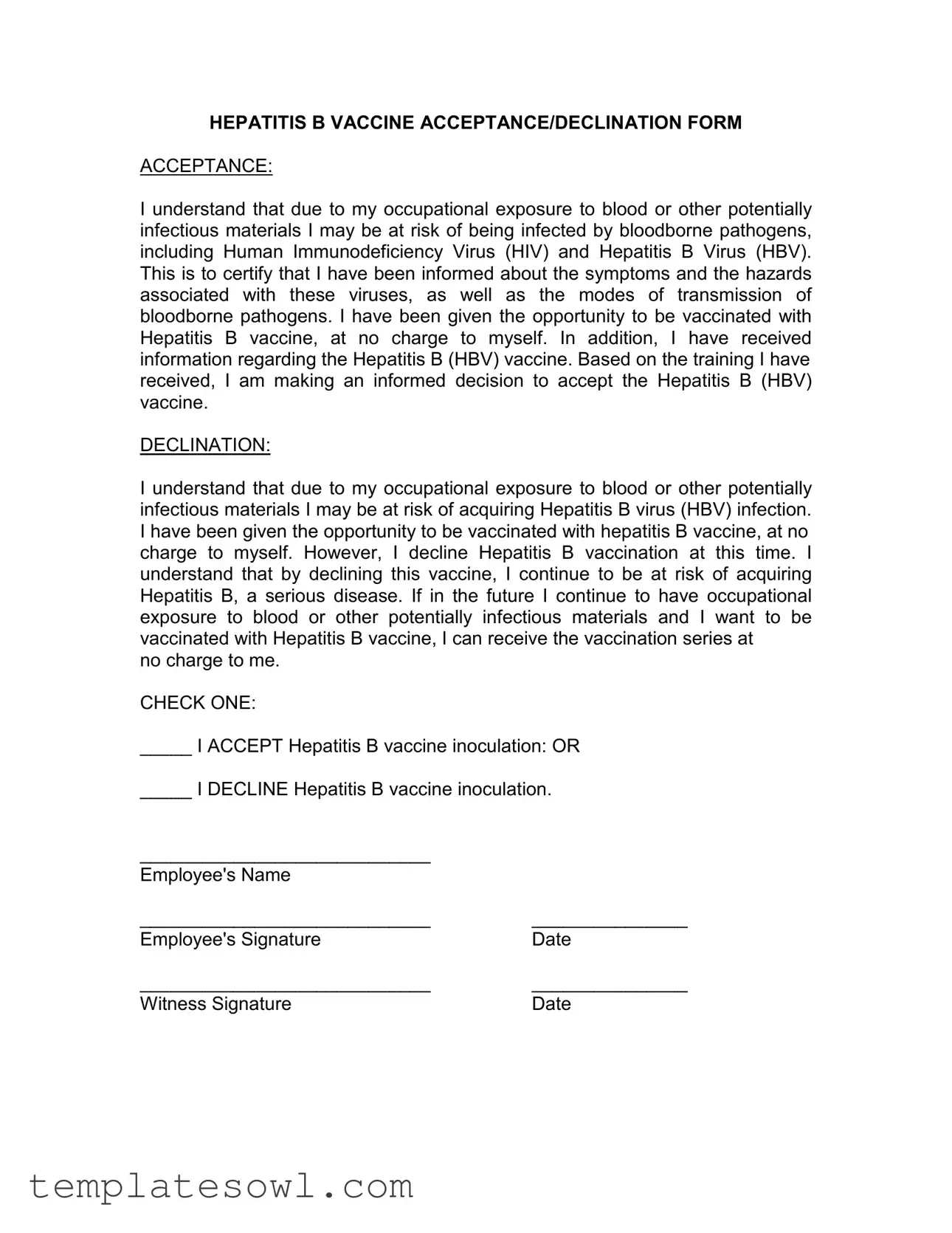 Fill Out Your Hepatitis B Documentation Form