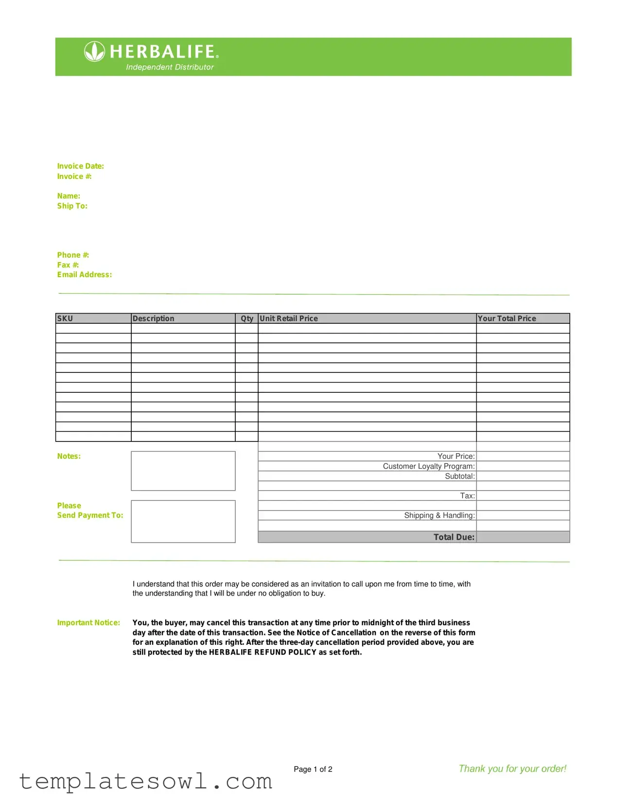 Fill Out Your Herbalife Order Form
