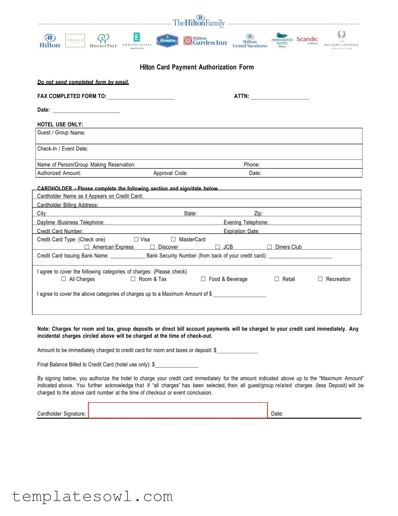 Fill Out Your Hilton Authorization Form