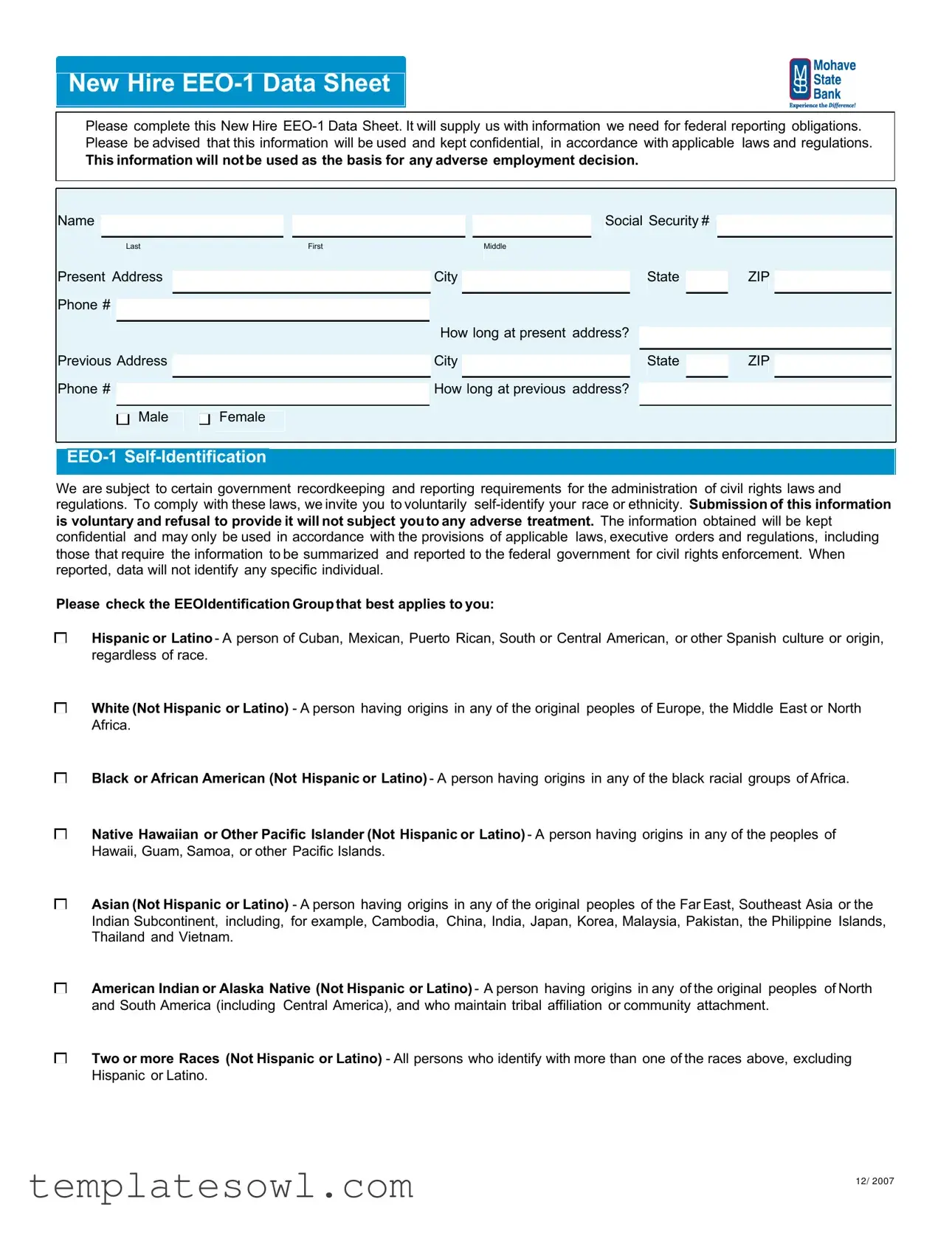 Fill Out Your Hire Eeo 1 Data Sheet Form