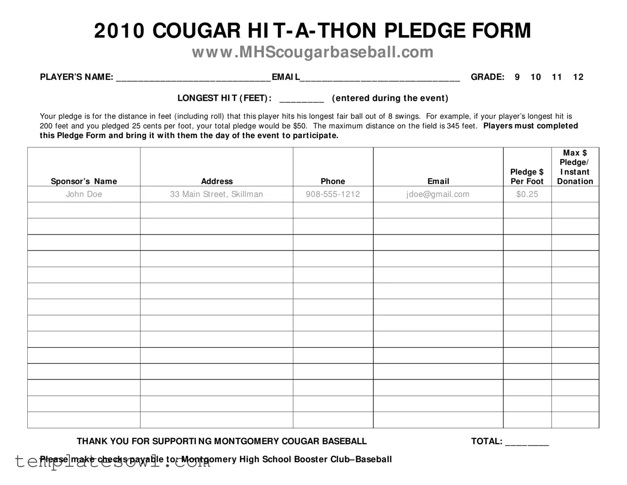 Fill Out Your Hit A Thon Form