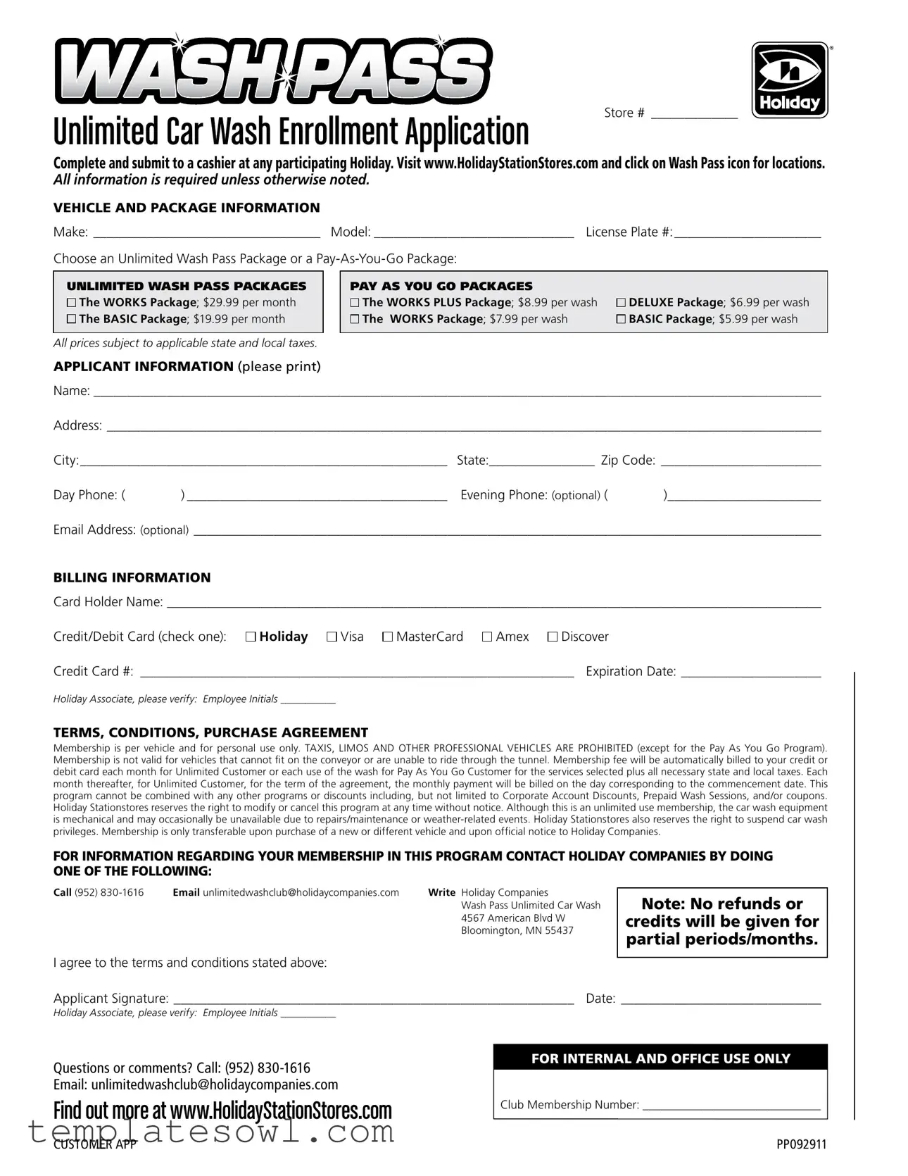 Fill Out Your Holiday Unlimited Wash Form