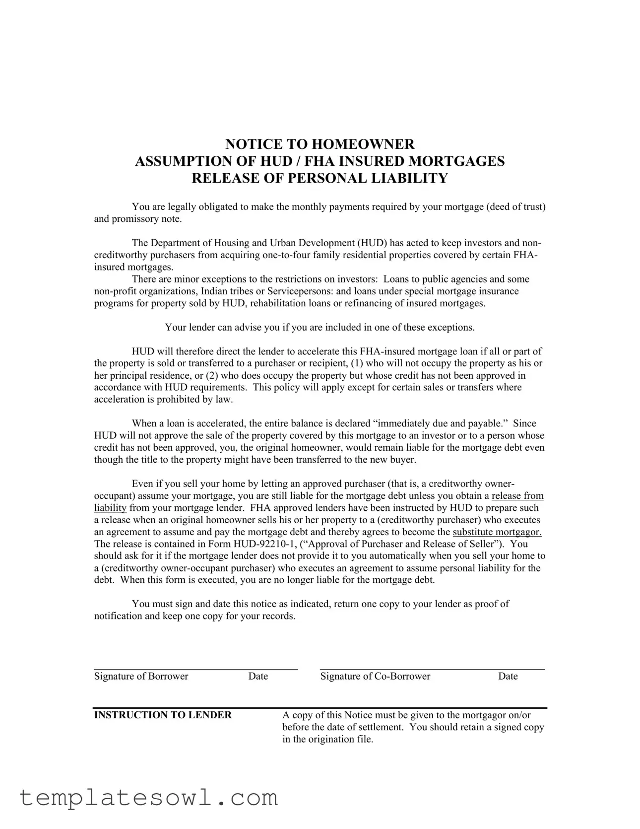 Fill Out Your Homeowner Assumption Hudfha Form