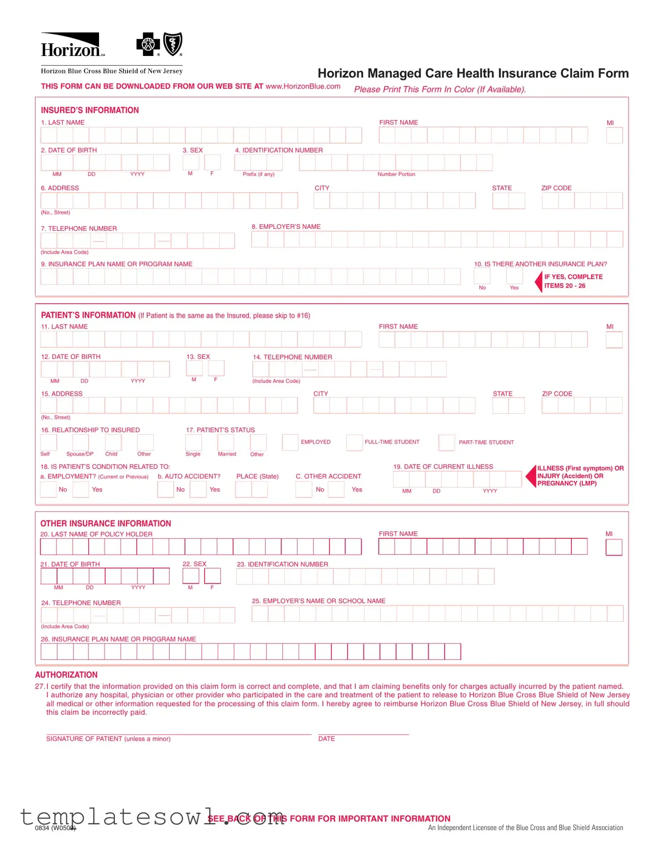 Fill Out Your Horizon Claim Form