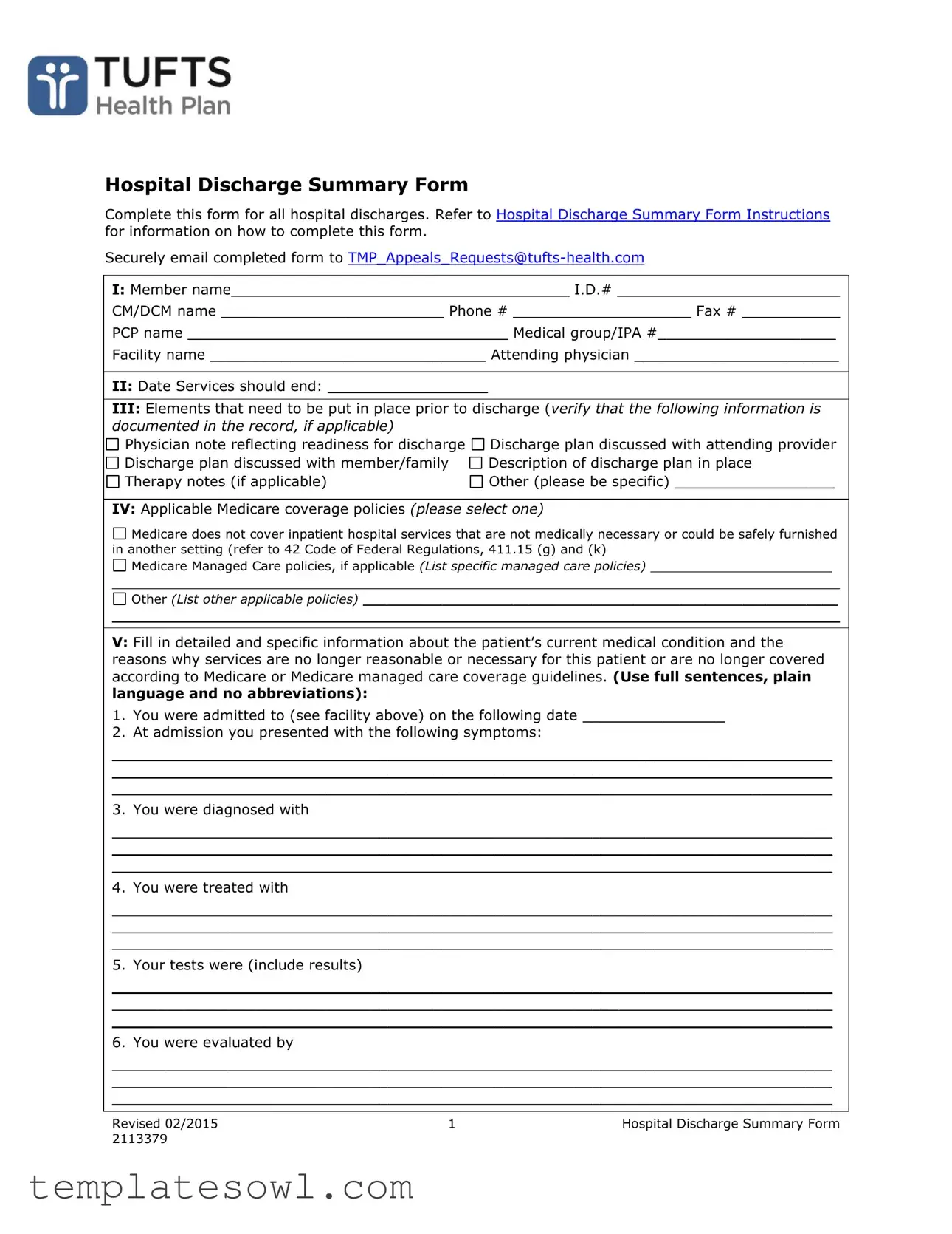 Fill Out Your Hospital Discharge Form