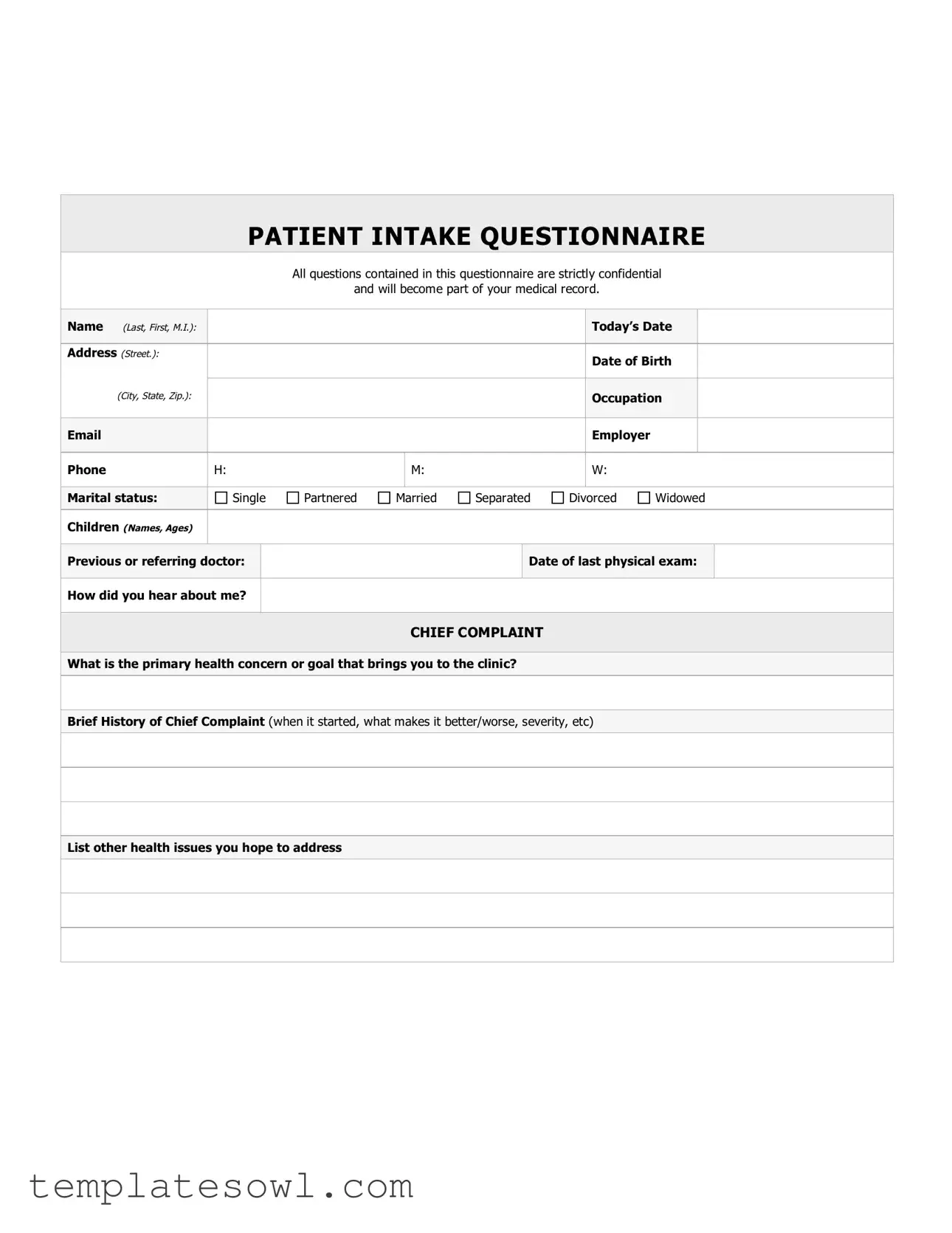 Fill Out Your Hospital Intake Sheet Form